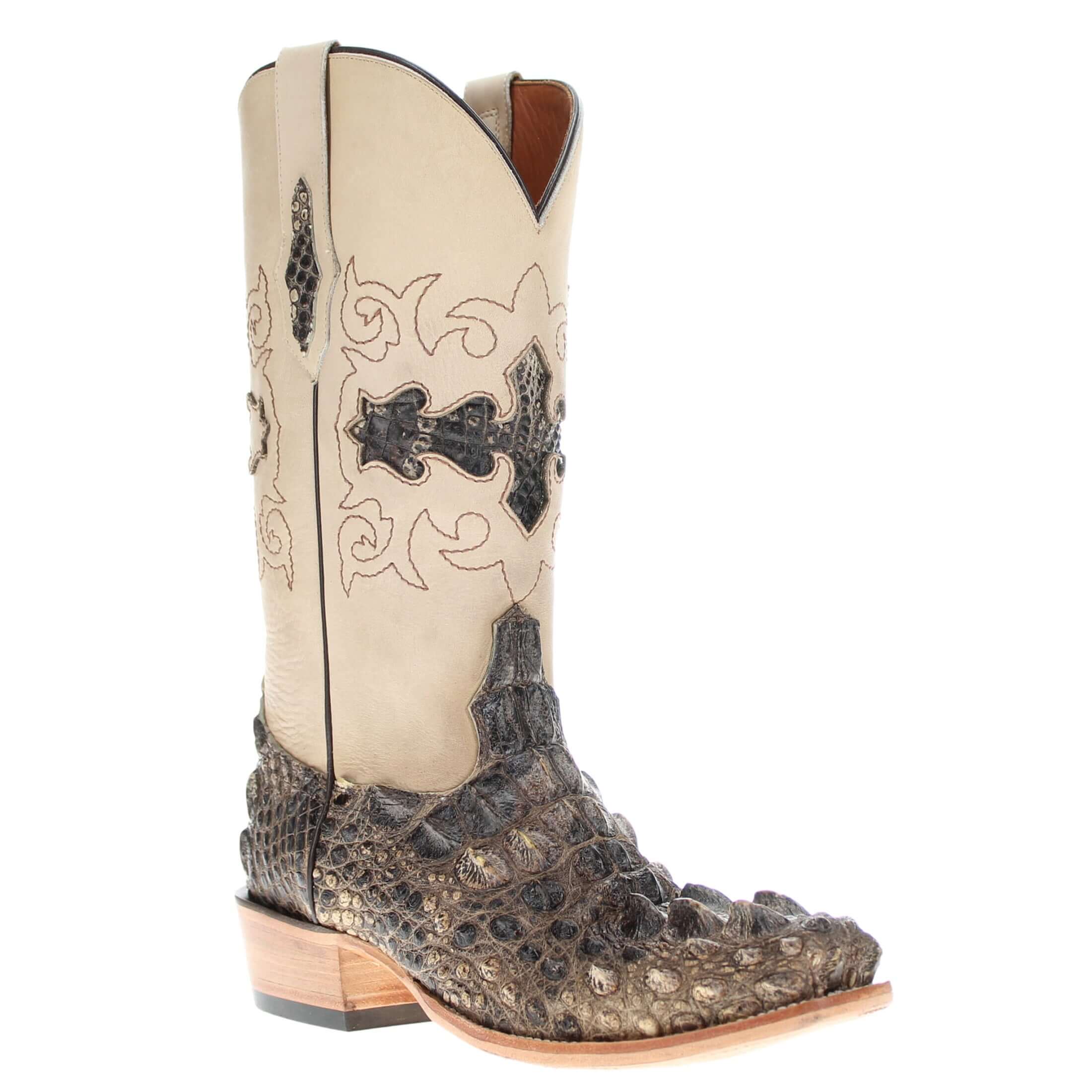 Mens Natural American Alligator Headcut Narrow Square Toe Cowboy Boots by Vaccari