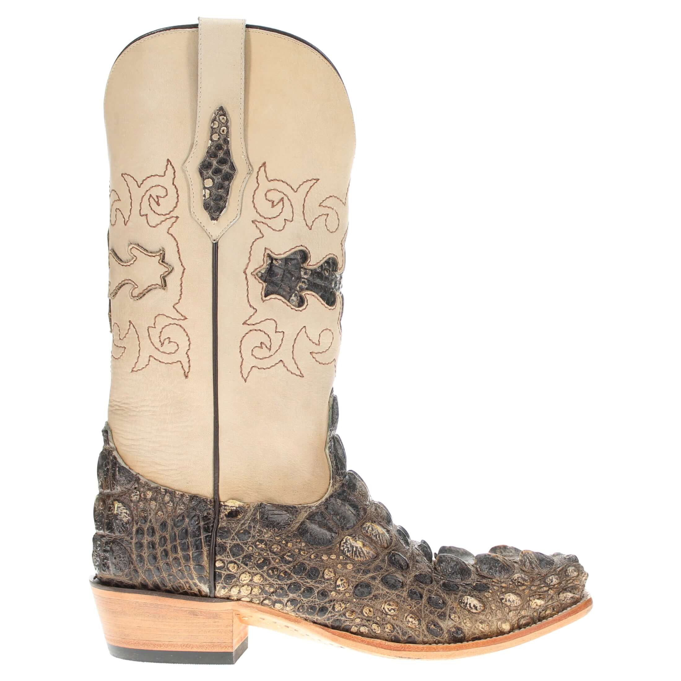 Mens Natural American Alligator Headcut Narrow Square Toe Cowboy Boots by Vaccari