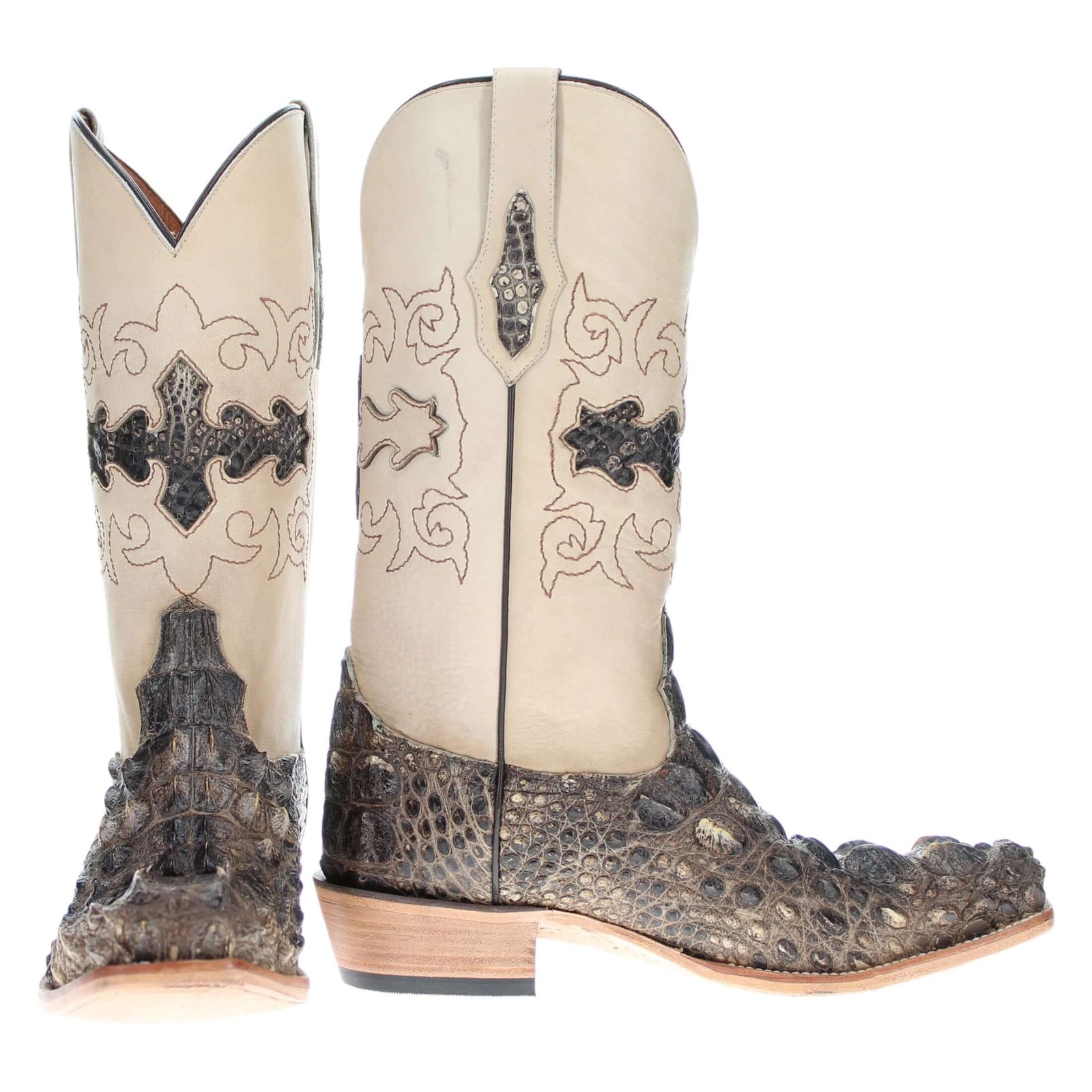Mens Natural American Alligator Headcut Narrow Square Toe Cowboy Boots by Vaccari