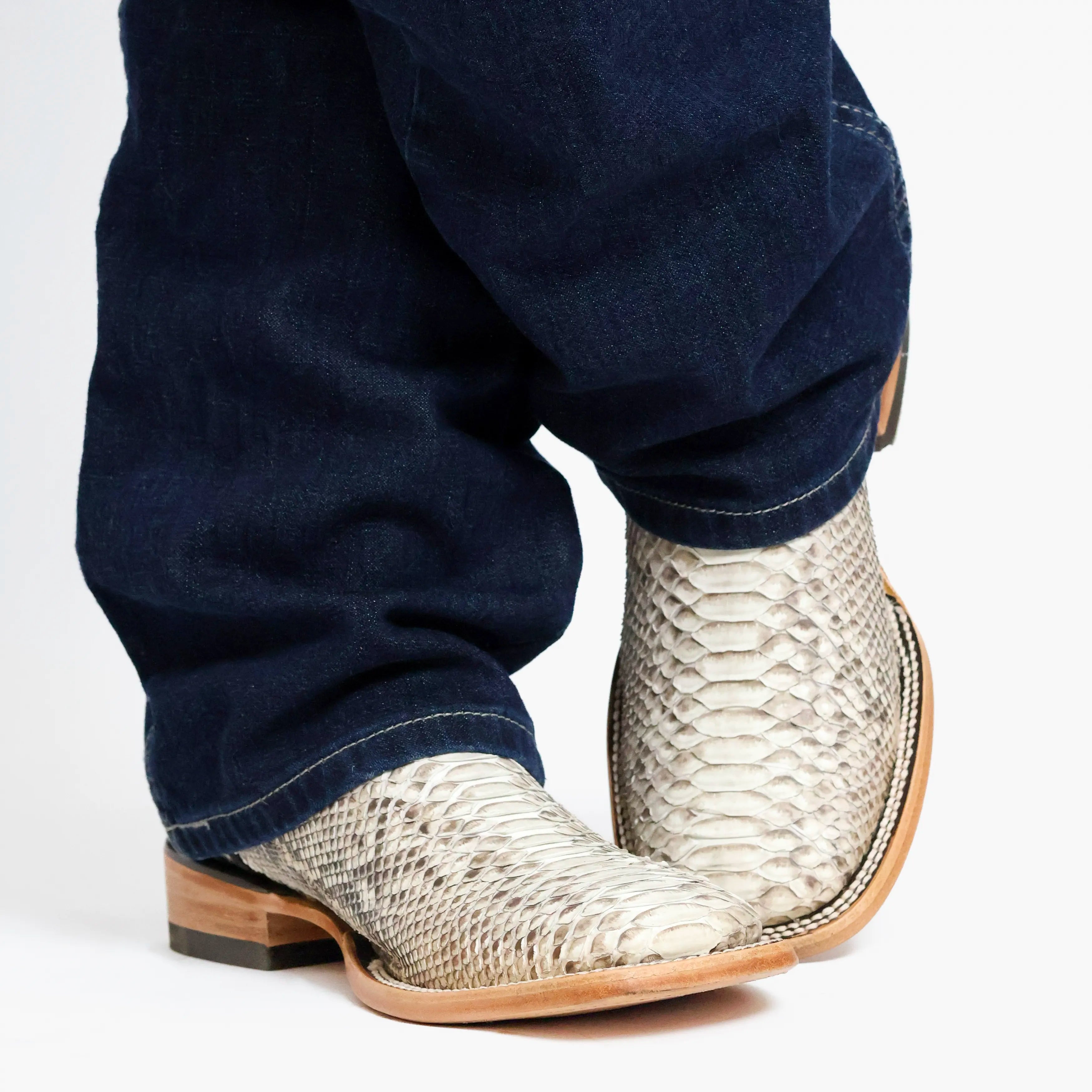 Men's Natural Python BS Toe Cowboy Boots by Vaccari