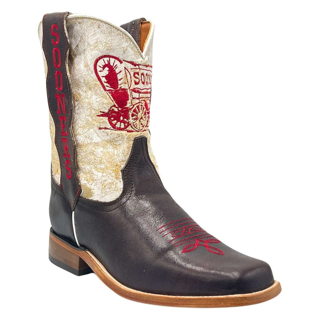 Kid's University of Oklahoma Sooners Schooner Wagon Square Toe Cowboy Boots Dakota by Vaccari