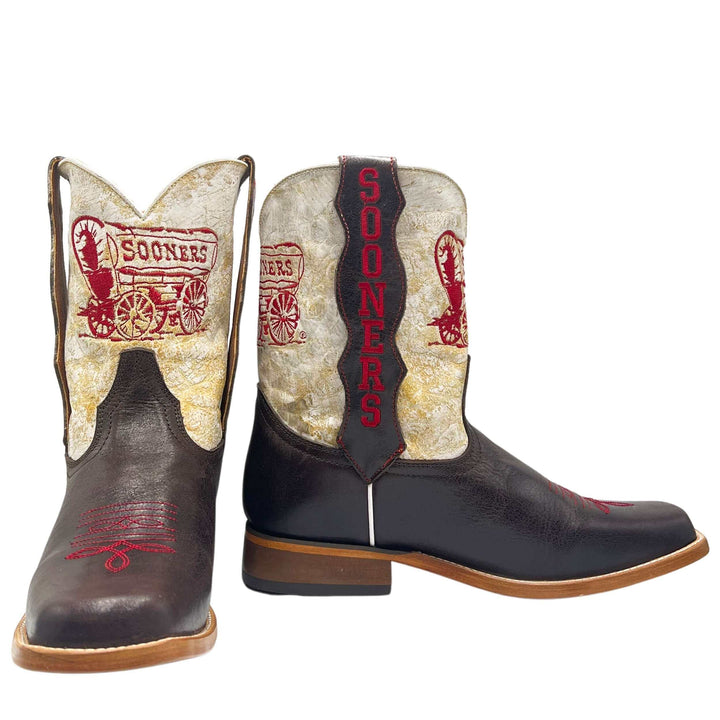 Kid's University of Oklahoma Sooners Schooner Wagon Square Toe Cowboy Boots Dakota by Vaccari