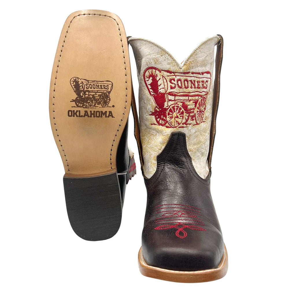 Kid's University of Oklahoma Sooners Schooner Wagon Square Toe Cowboy Boots Dakota by Vaccari