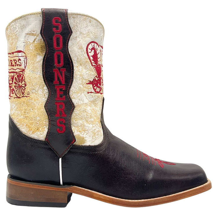 Kid's University of Oklahoma Sooners Schooner Wagon Square Toe Cowboy Boots Dakota by Vaccari