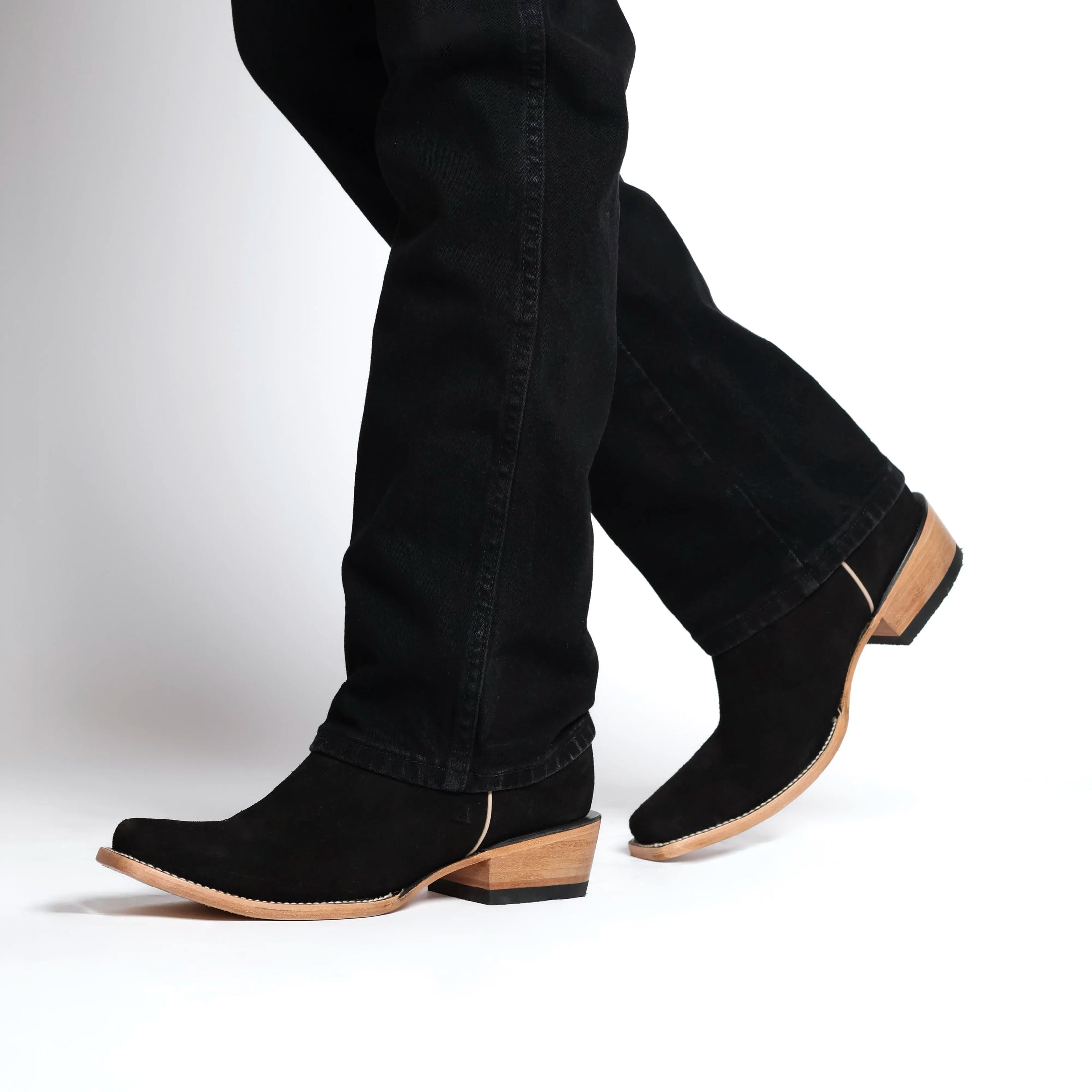 Men's Black Suede Vamp JW Toe Toe Cowboy Boots by Vaccari