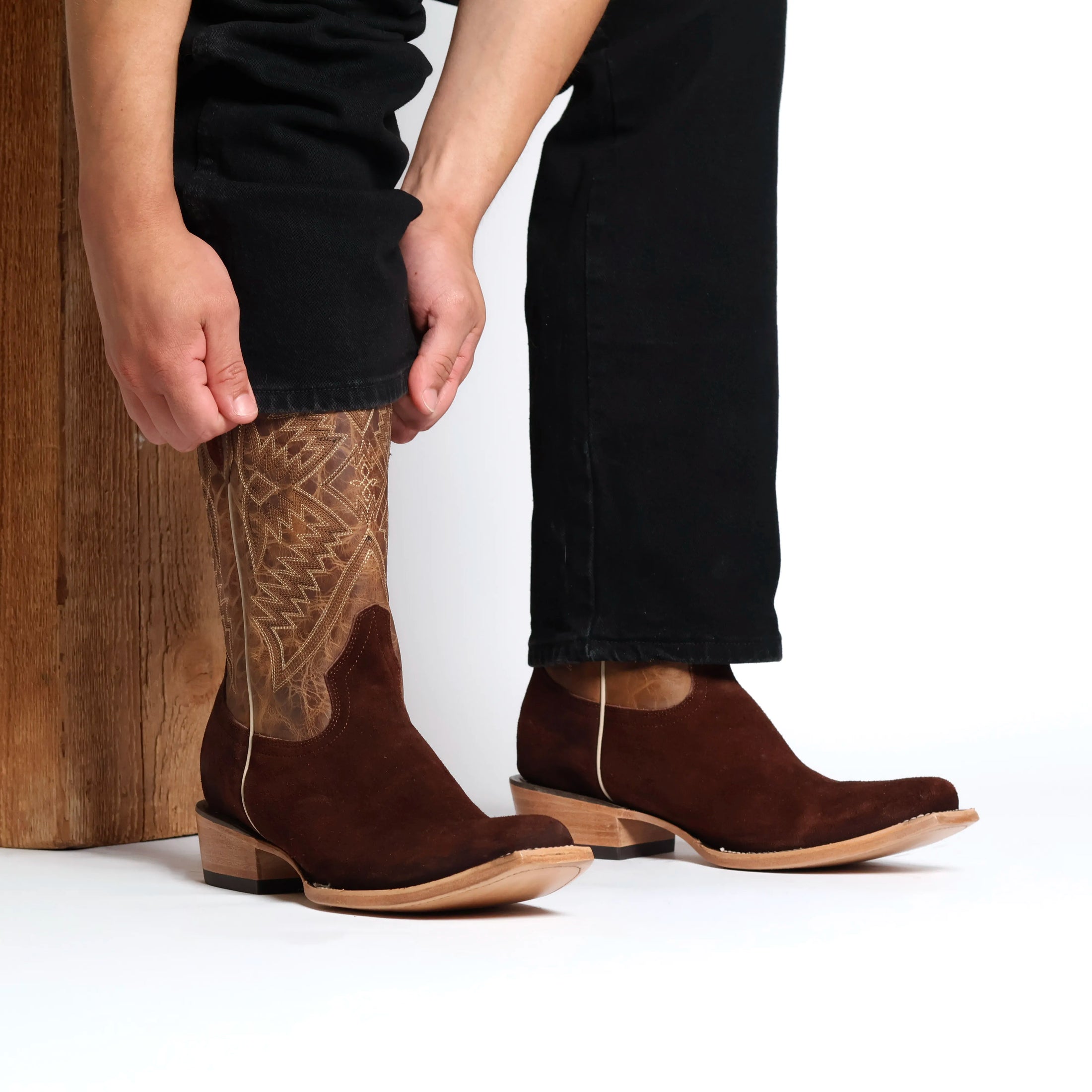 Men's Brown Suede Vamp JW Toe Toe Cowboy Boots by Vaccari