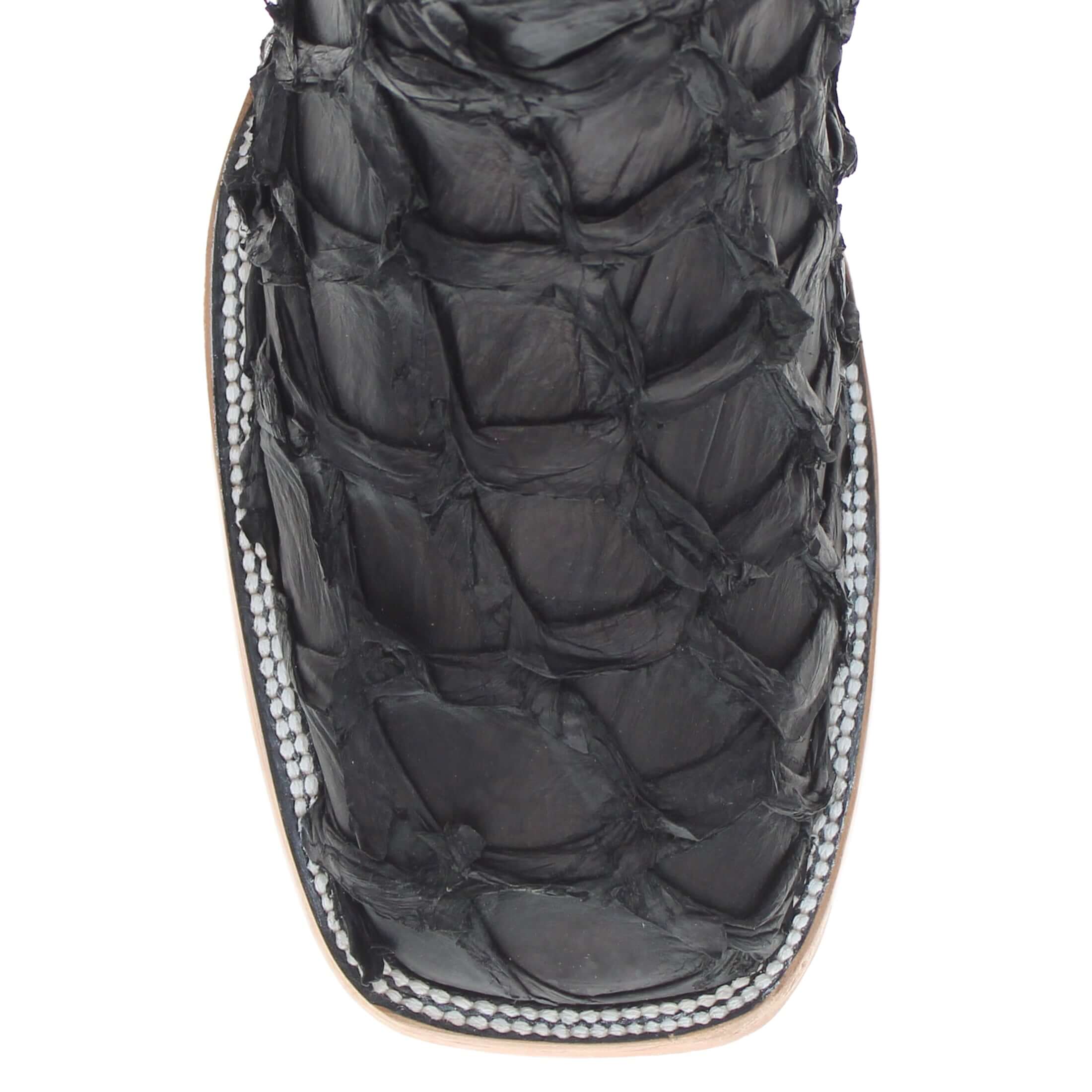 Men's Vaccari Black Pirarucu Broad Square Toe Cowboy Boots