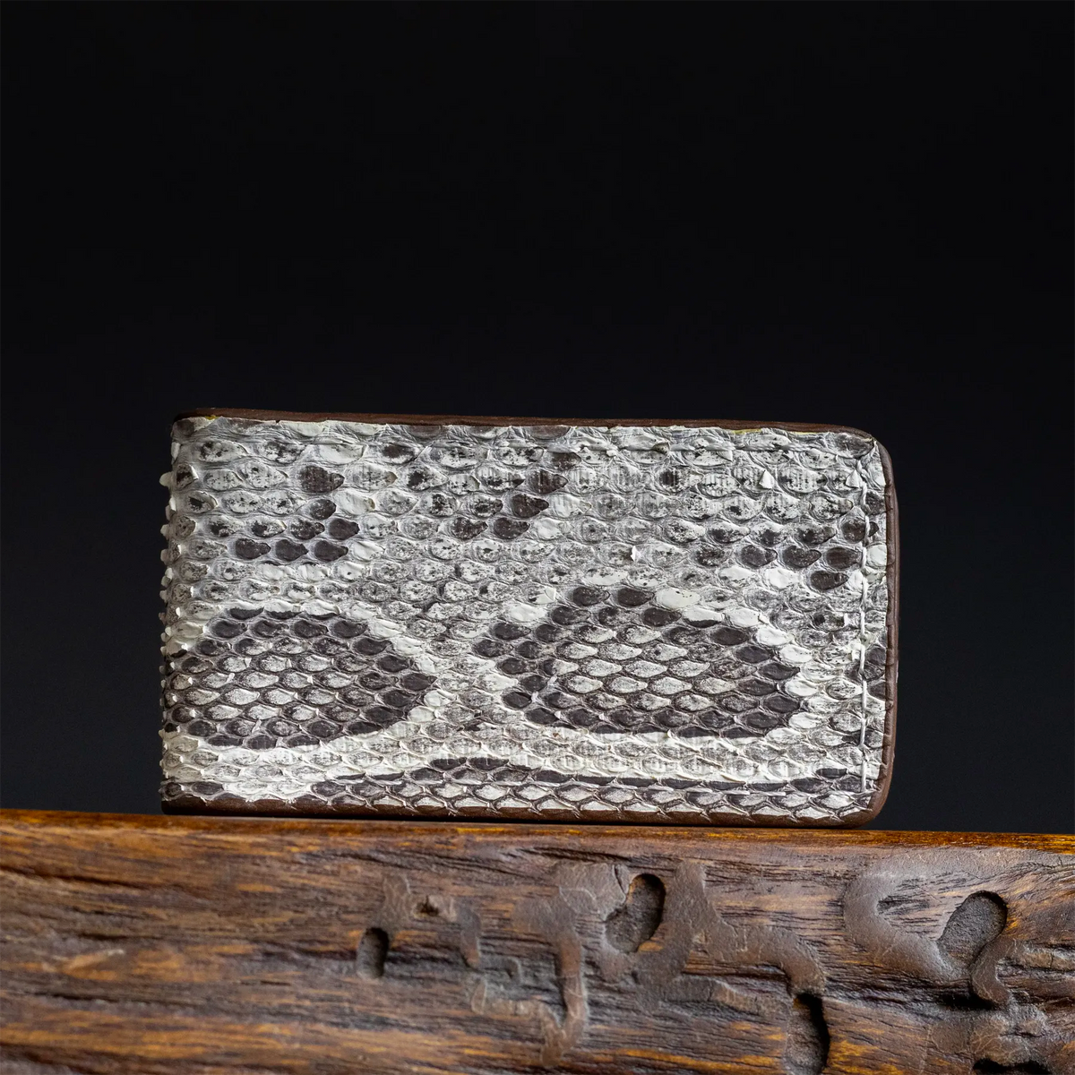 Snakeskin-pattern python money clip, rectangular silver-tone metal with gloss finish