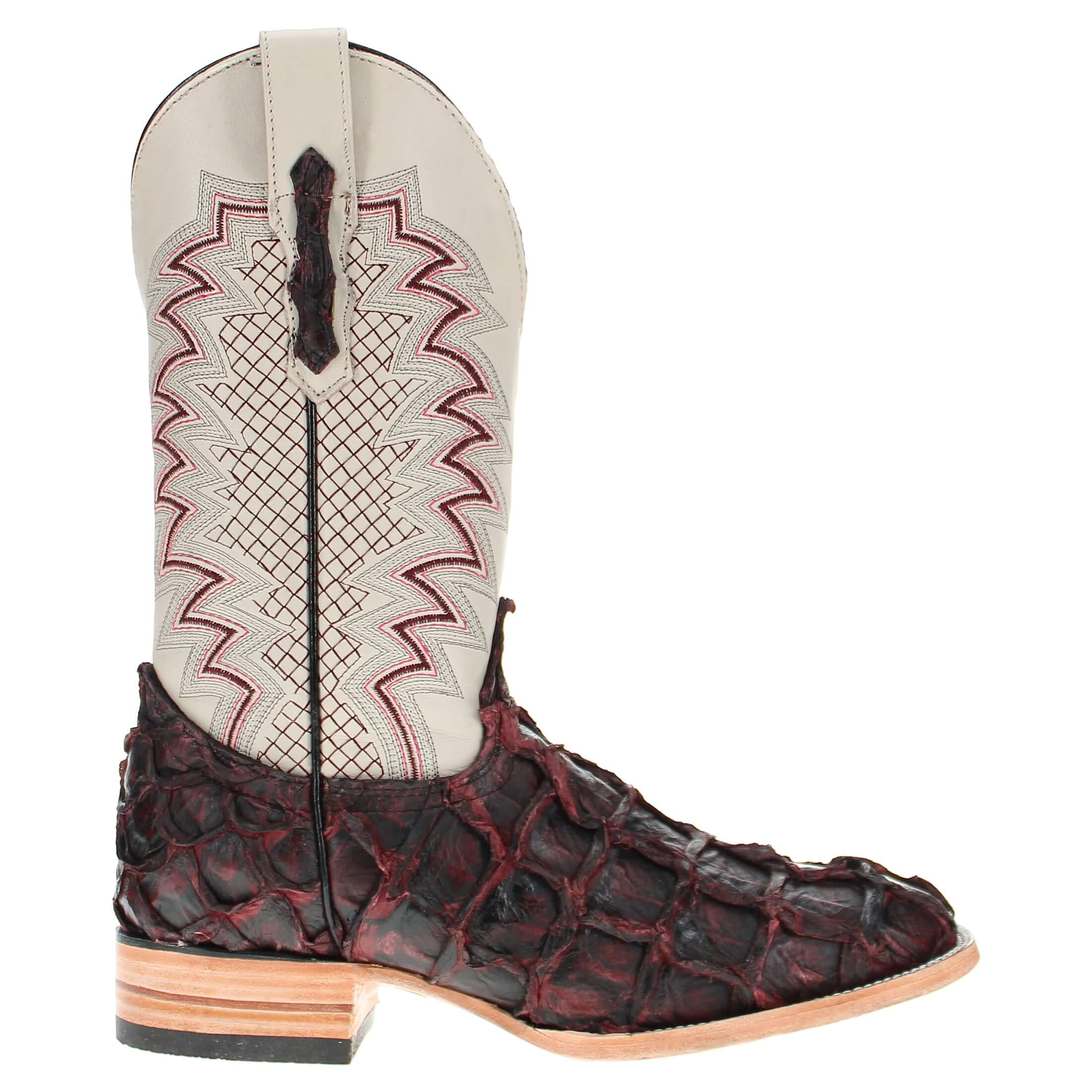 Men's Black Cherry Pirarucu Square Toe Boots | Vaccri Boots