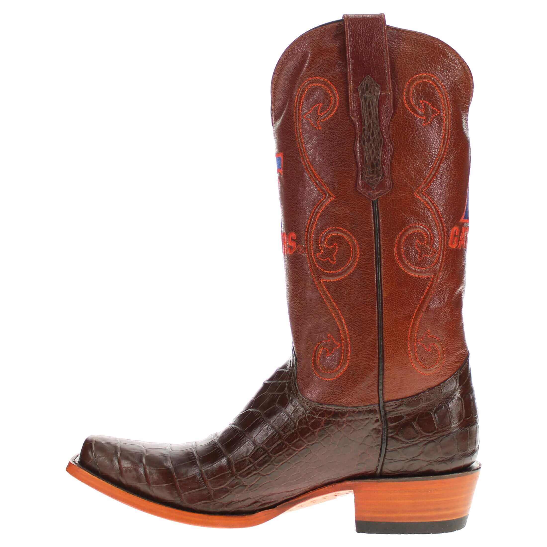 Men's University of Florida Gators Brown JW Toe American Alligator Belly Cowboy Boots James by Vaccari