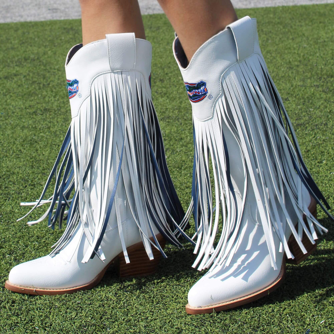 University of Florida Kacey White Fringe Boot By V By Vaccari