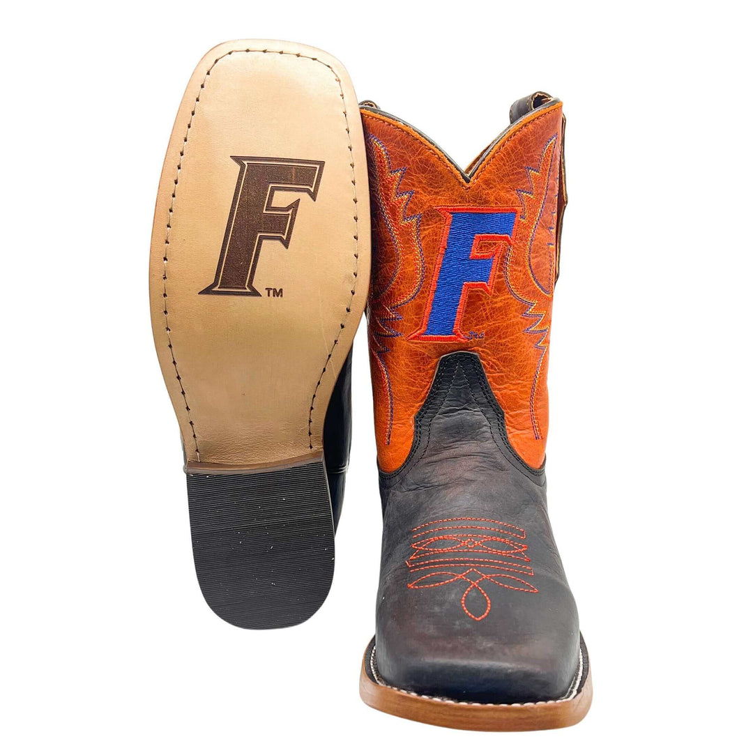 Kid's University of Florida Gators Orange/Mocha Kid's UF Square Toe Cowboy Boots Peyton by Vaccari