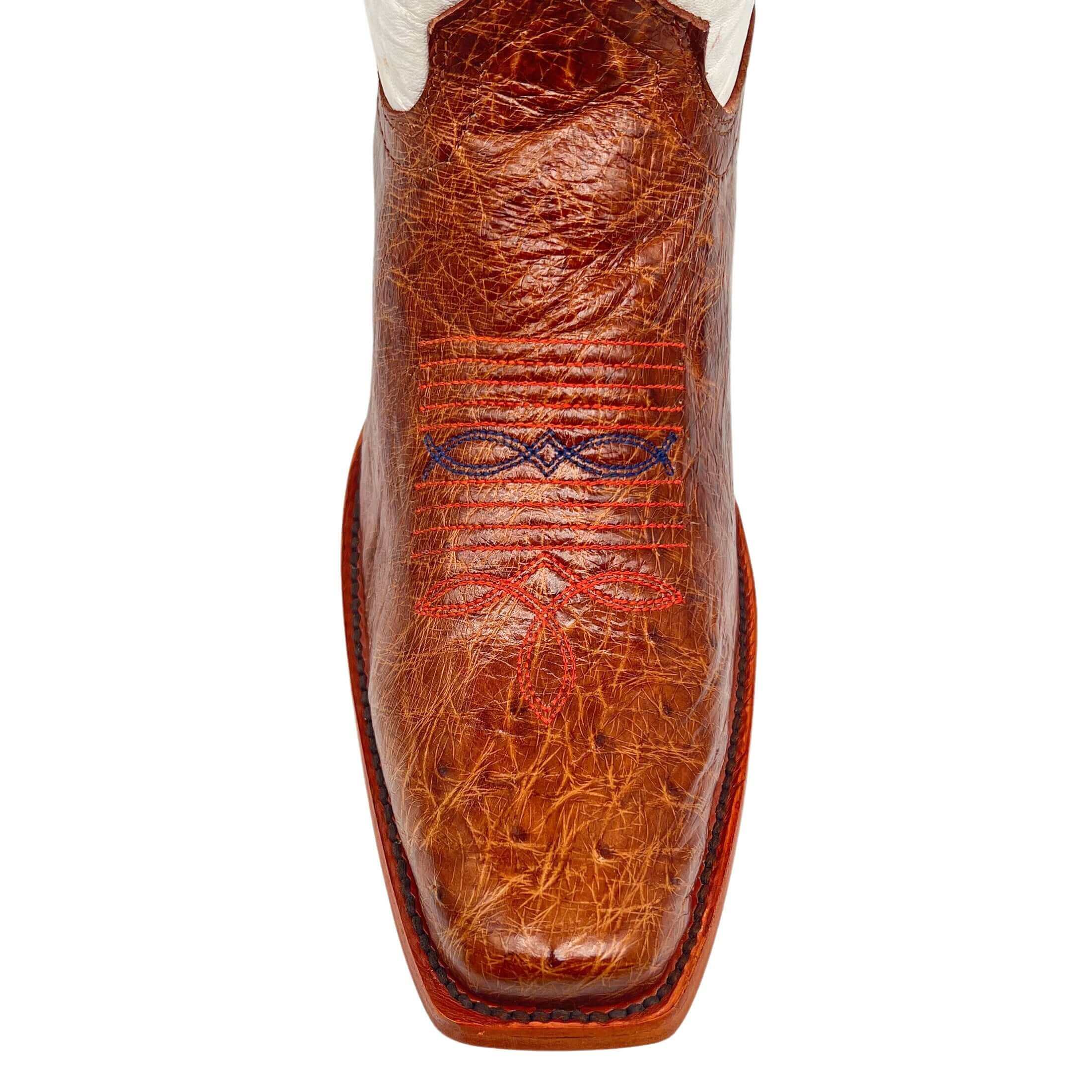 Men's University of Florida Gators Cowboy Boots | Cognac JW toe Smooth Ostrich Boots | Officially Licensed | Brooks