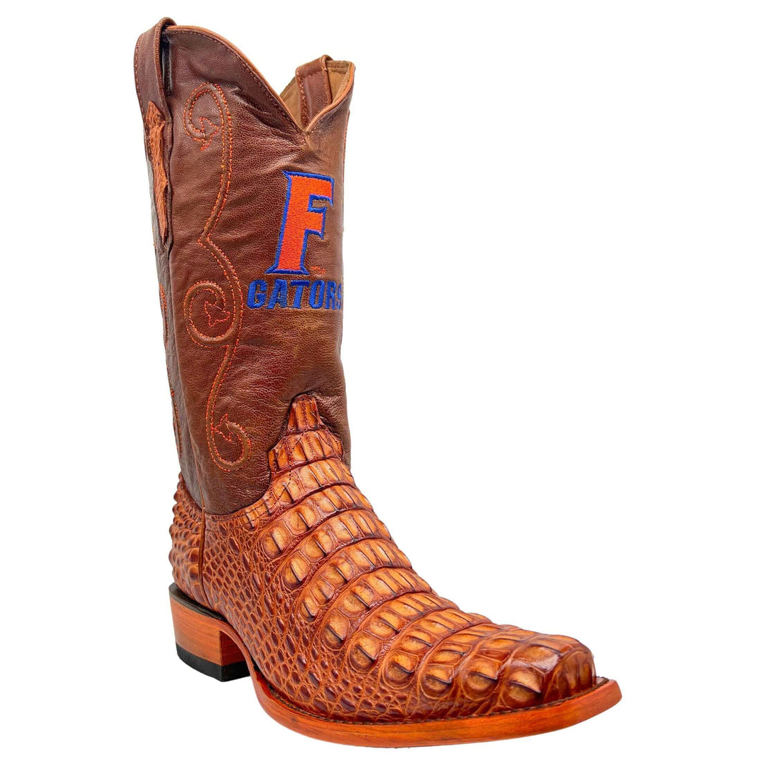 Men's University of Florida Gators Cognac JW Toe Hornback American Alligator Cowboy Boots David by Vaccari