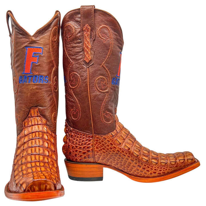 Men's University of Florida Gators Cognac JW Toe Hornback American Alligator Cowboy Boots David by Vaccari