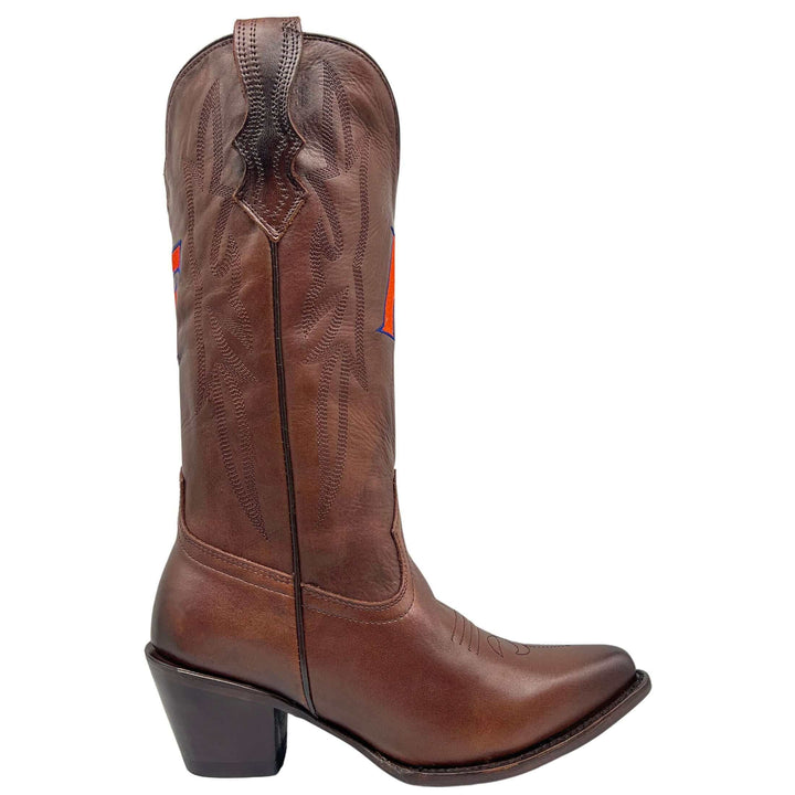 Women's University of Florida Gators Brown Pointed Toe Cowgirl Boots Chelsie by Vaccari