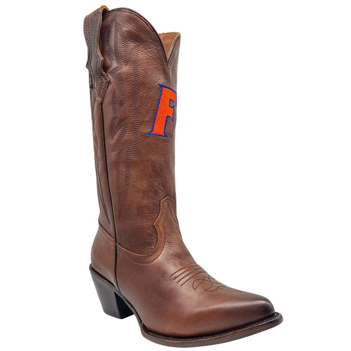 Women's University of Florida Gators Brown Pointed Toe Cowgirl Boots Chelsie by Vaccari