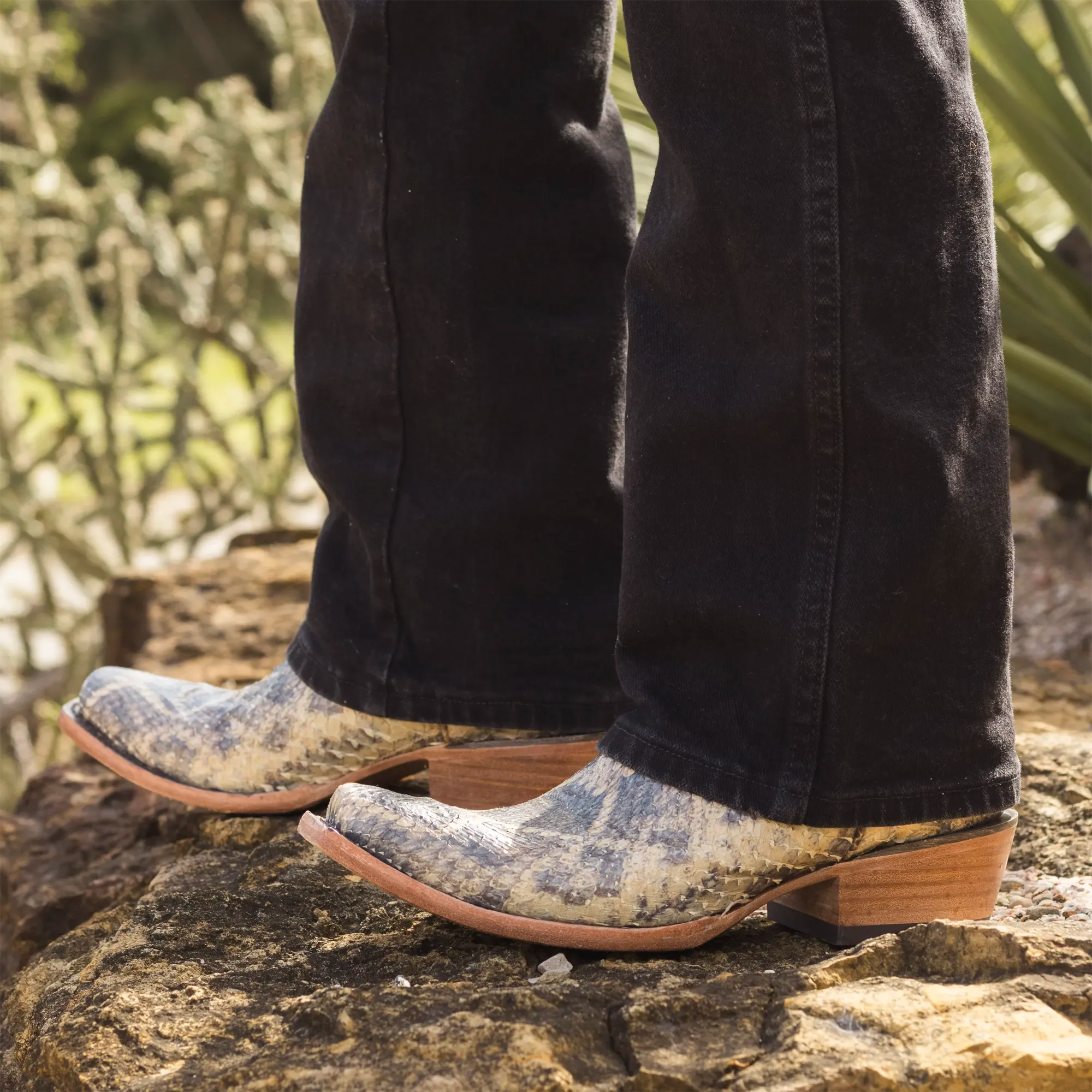 Men's Beige Python with Rattlesnake Overlay JW Toe Cowboy Boots by Vaccari