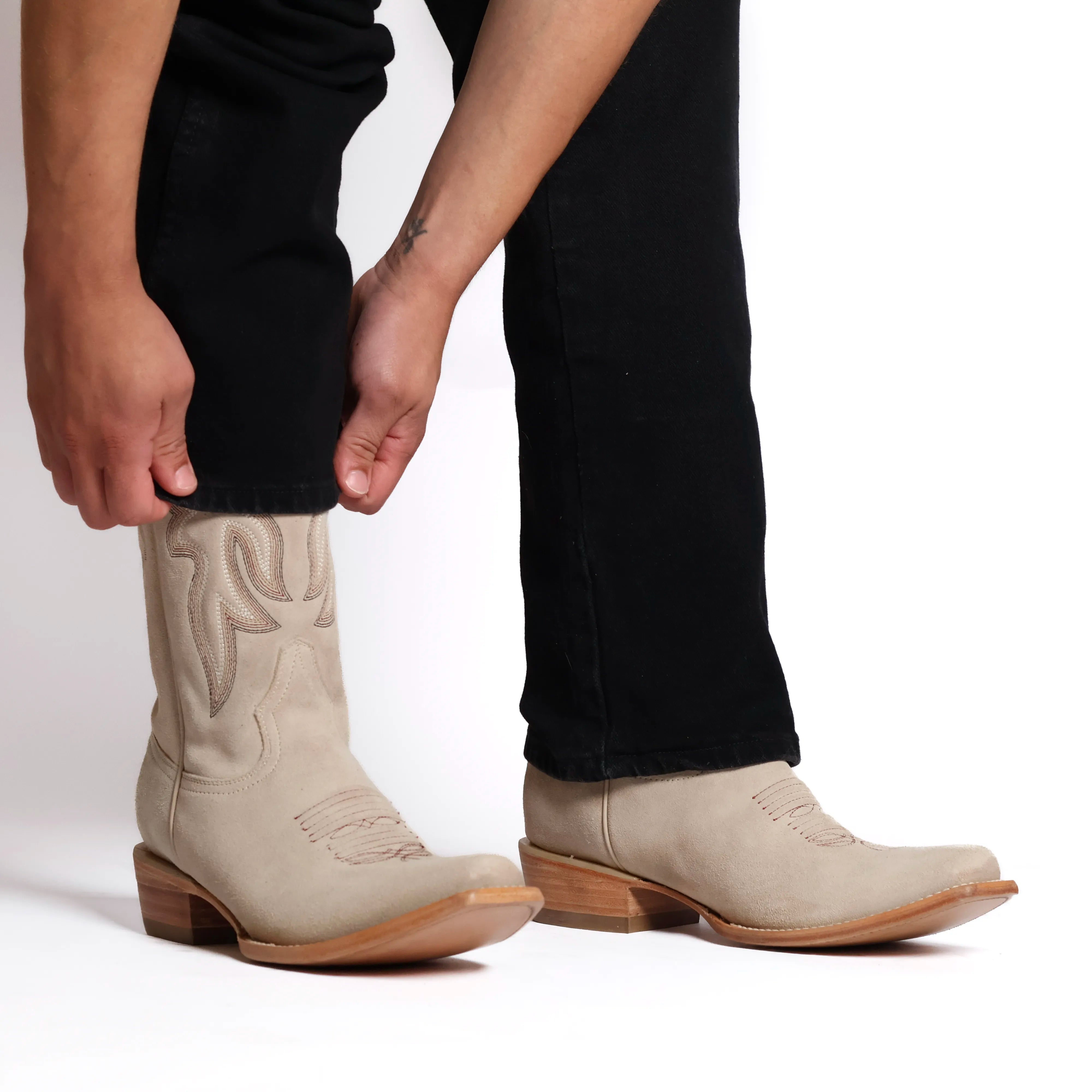 Men's Full Ivory Suede JW Toe Cowboy Boots by Vaccari