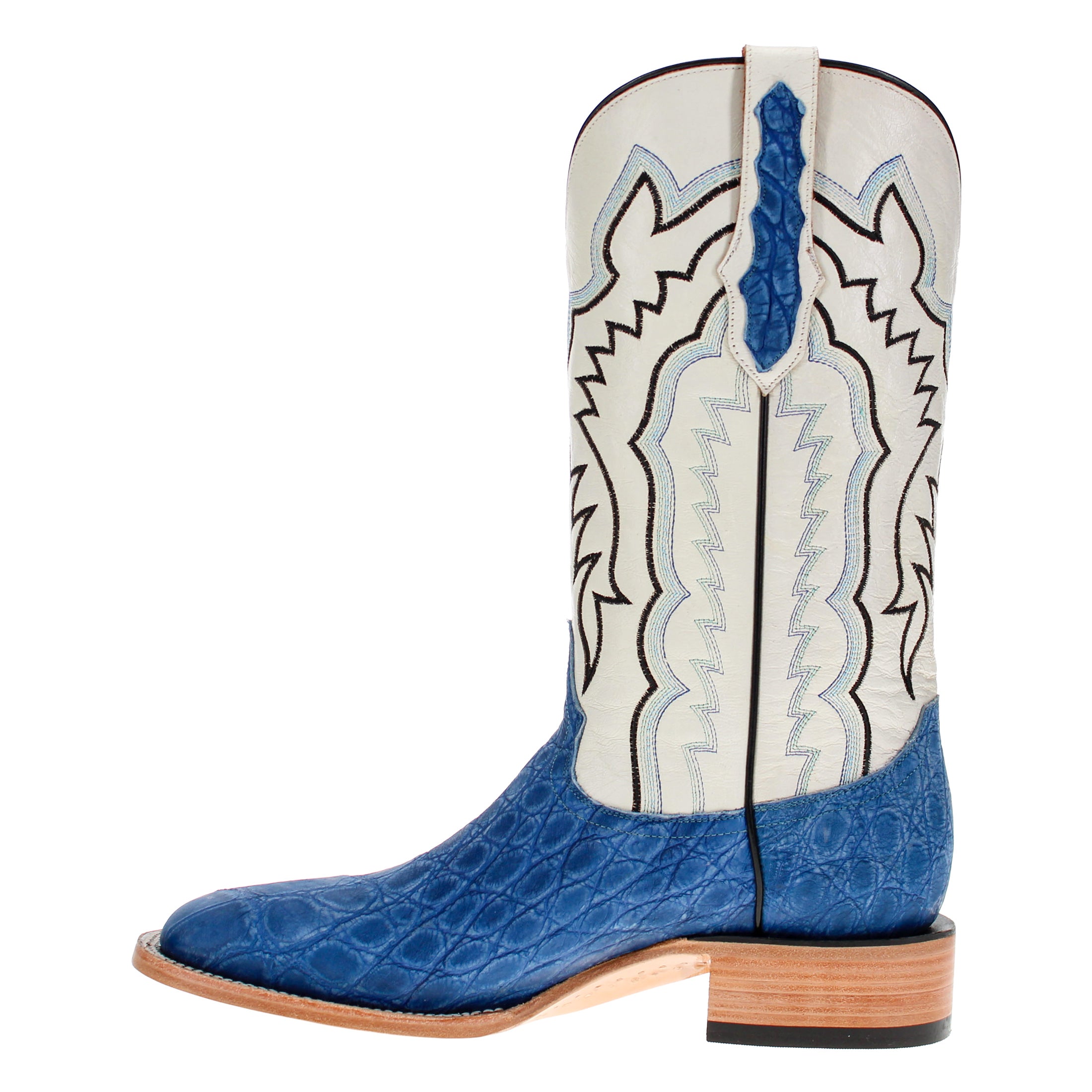 Men's Blue Wild Caught American Alligator Belly BS Toe Cowboy Boots by Vaccari