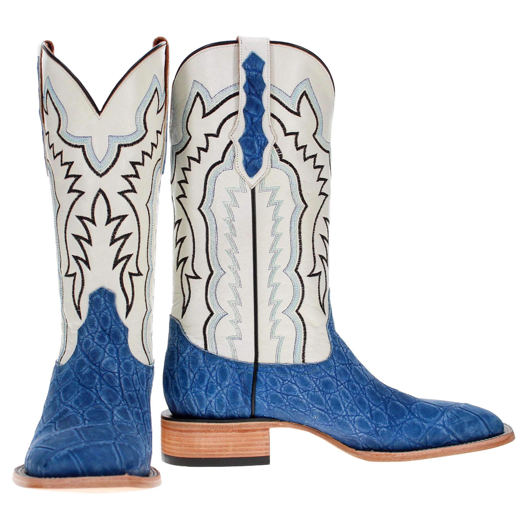 Men's Blue Wild Caught American Alligator Belly BS Toe Cowboy Boots by Vaccari
