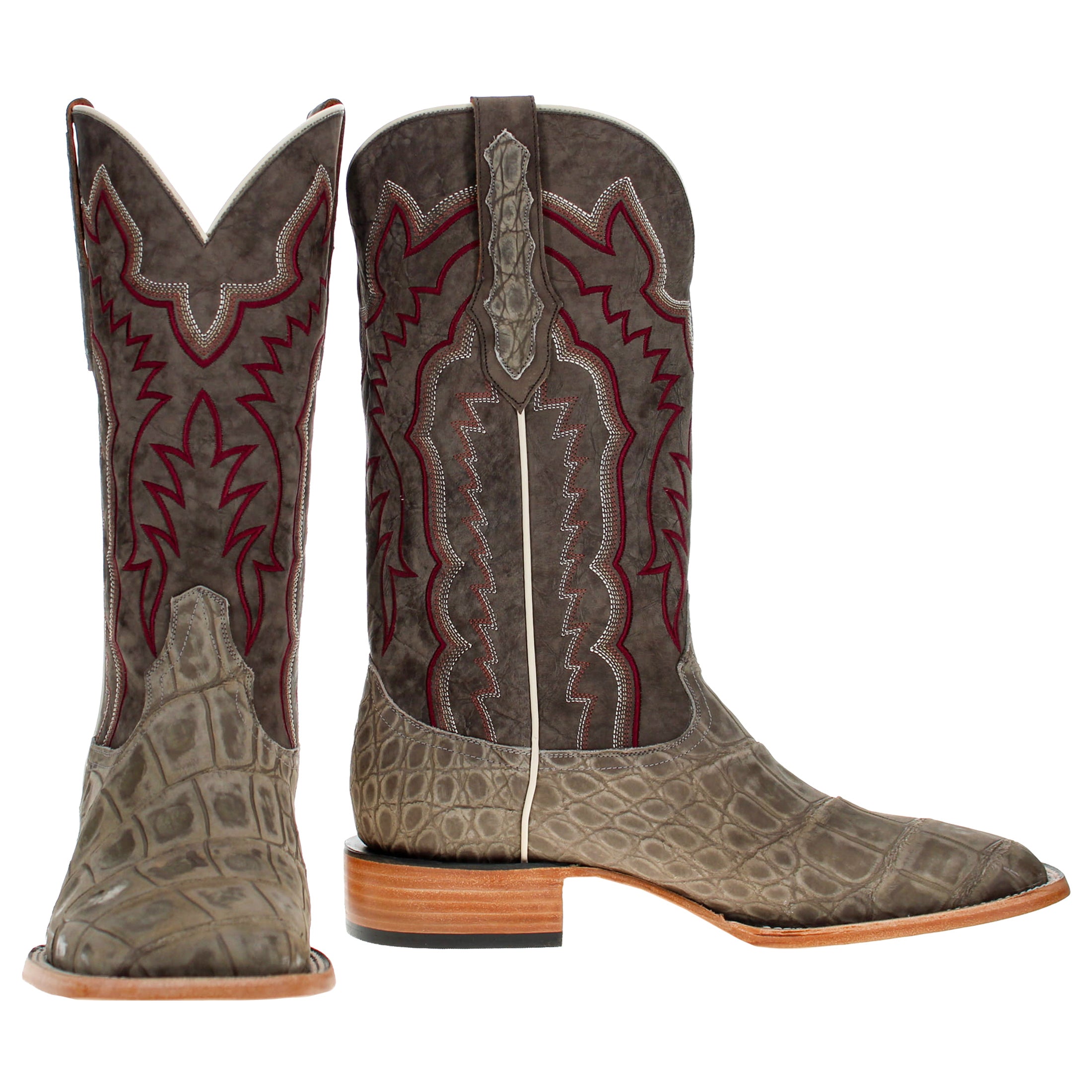 Men's Grey Wild Caught American Alligator Belly BS Toe Cowboy Boots by Vaccari