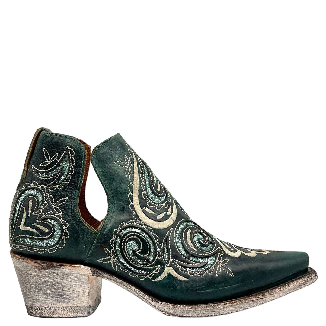 Women's Green Western Booties with Glitter Inlays by Vaccari