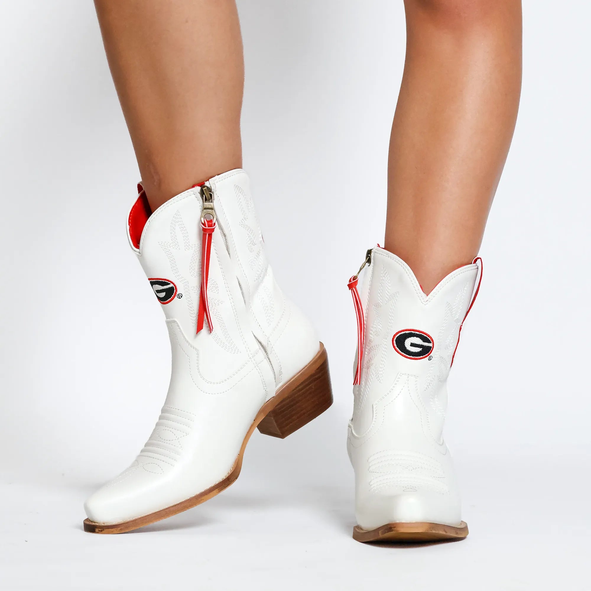 Women's University of Georgia White PU Leather Cowboy Boot with Tassel by Vaccari