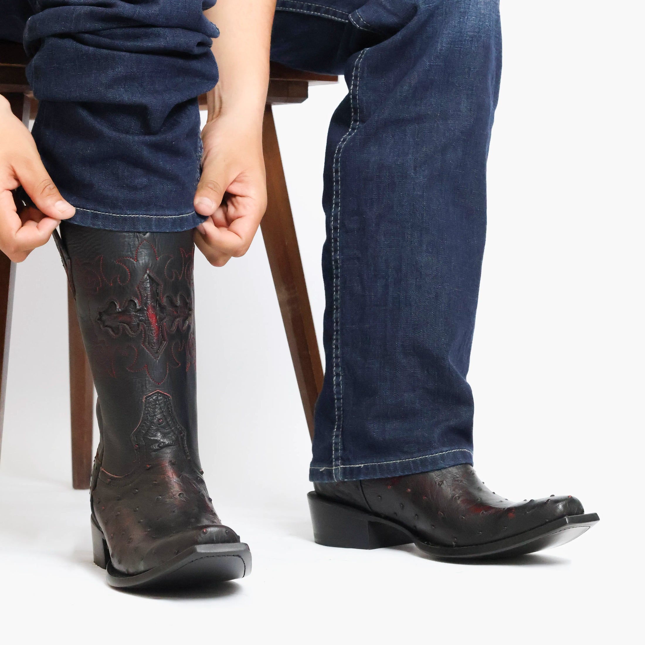 Men's Black Cherry Full Quill Ostrich JW Toe Cowboy Boots by Vaccari