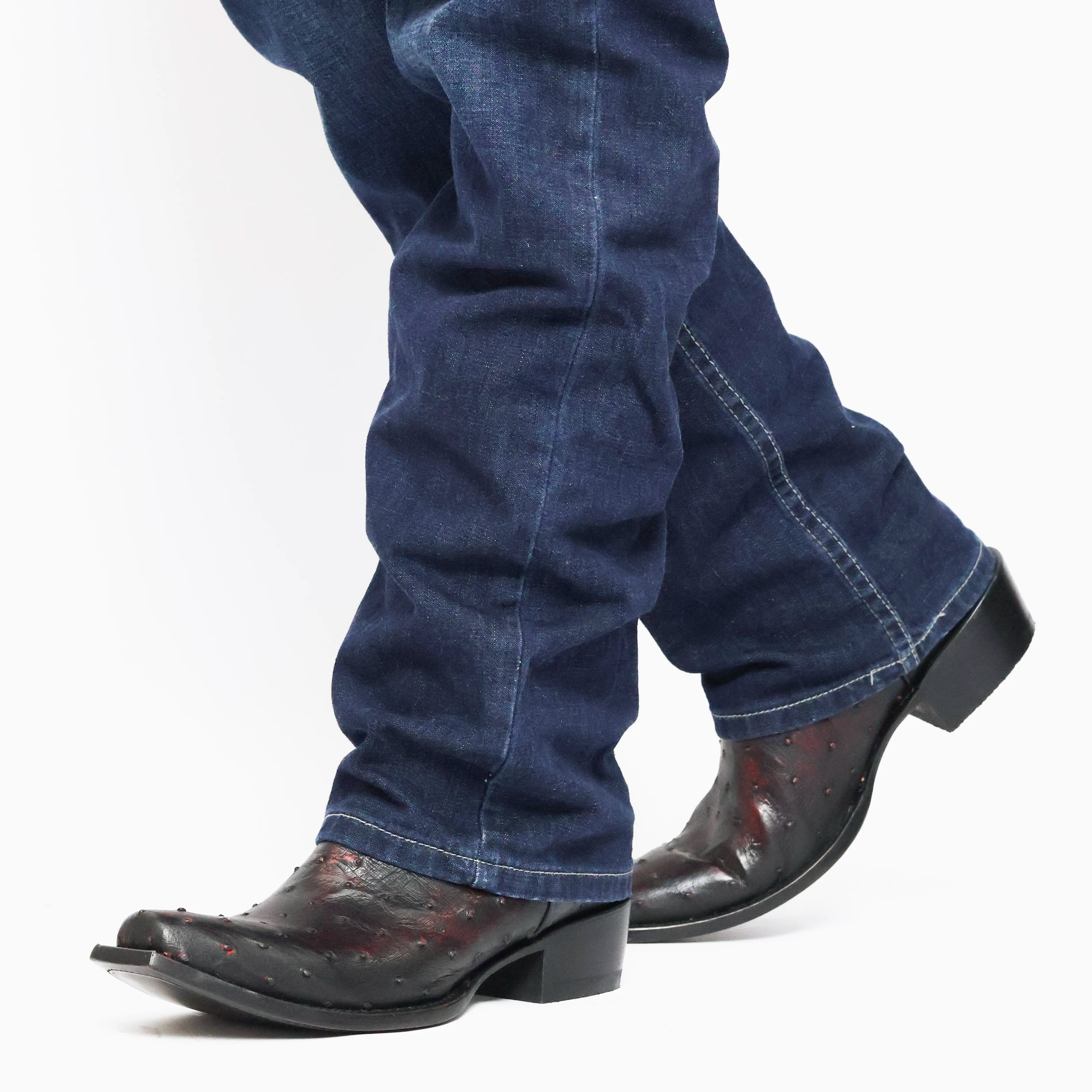 Men's Black Cherry Full Quill Ostrich JW Toe Cowboy Boots by Vaccari