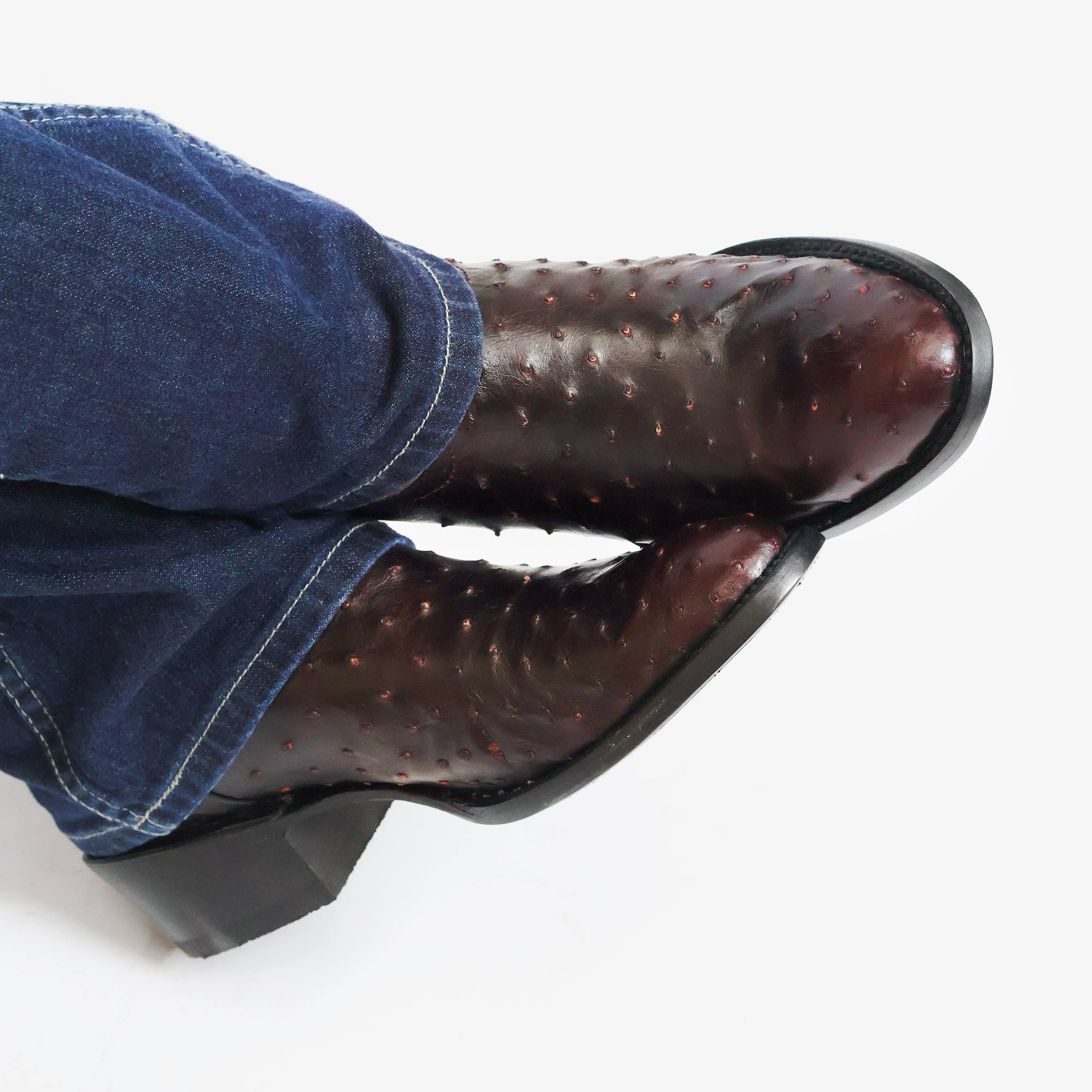 Men's Black Cherry Full Quill Ostrich Round Toe Cowboy Boots by Vaccari