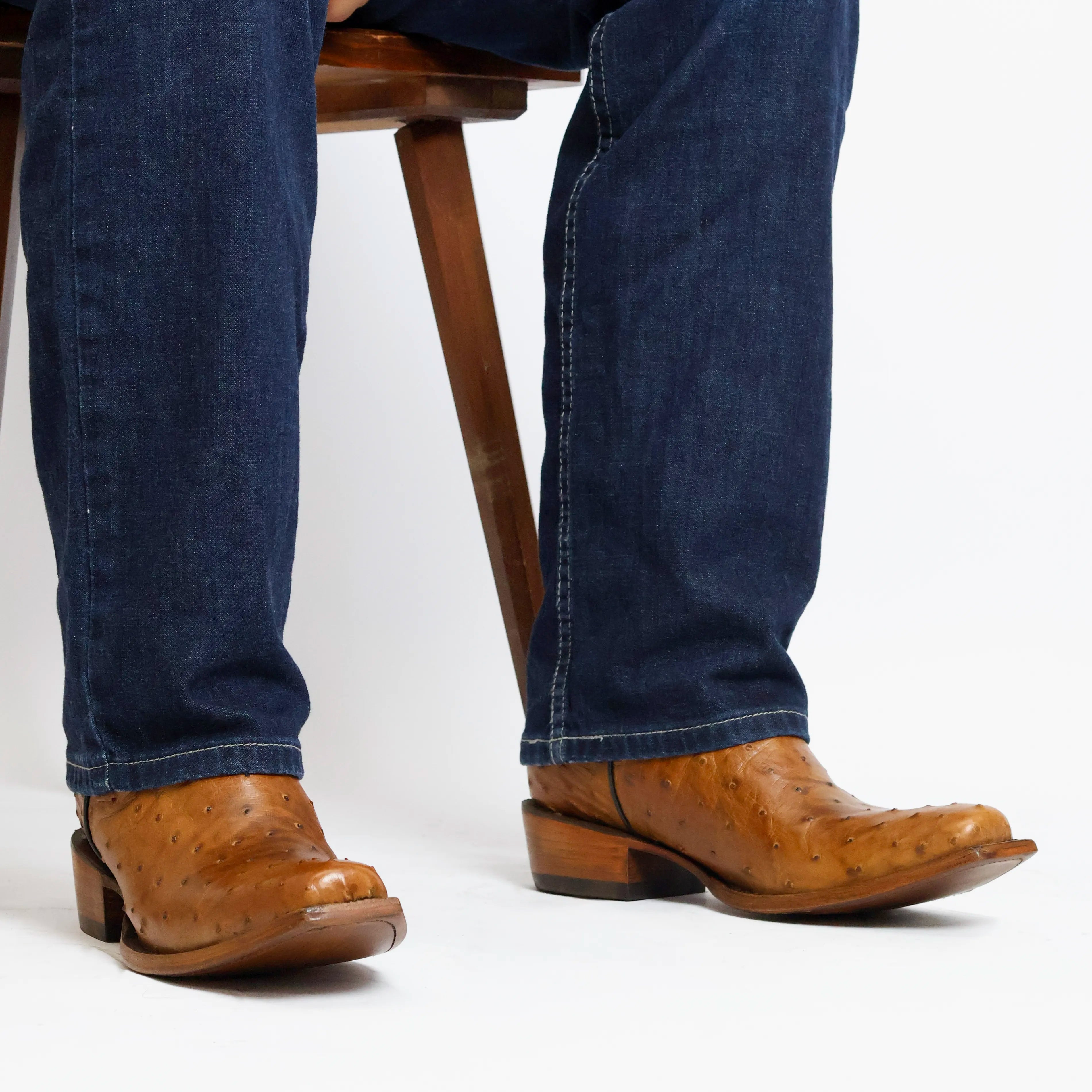 Men's Tan Full Quill Ostrich JW Toe Cowboy Boots by Vaccari