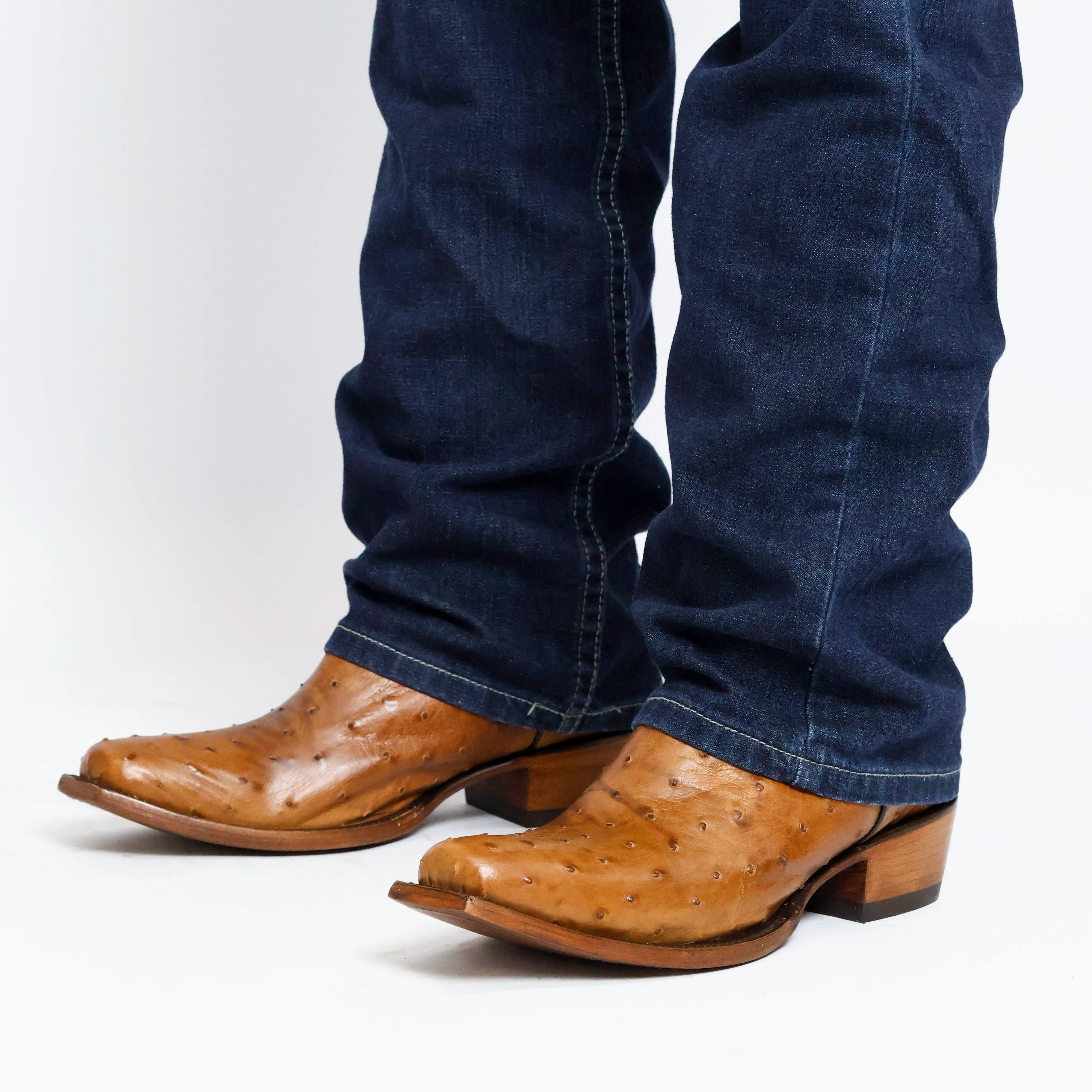 Men's Tan Full Quill Ostrich JW Toe Cowboy Boots by Vaccari