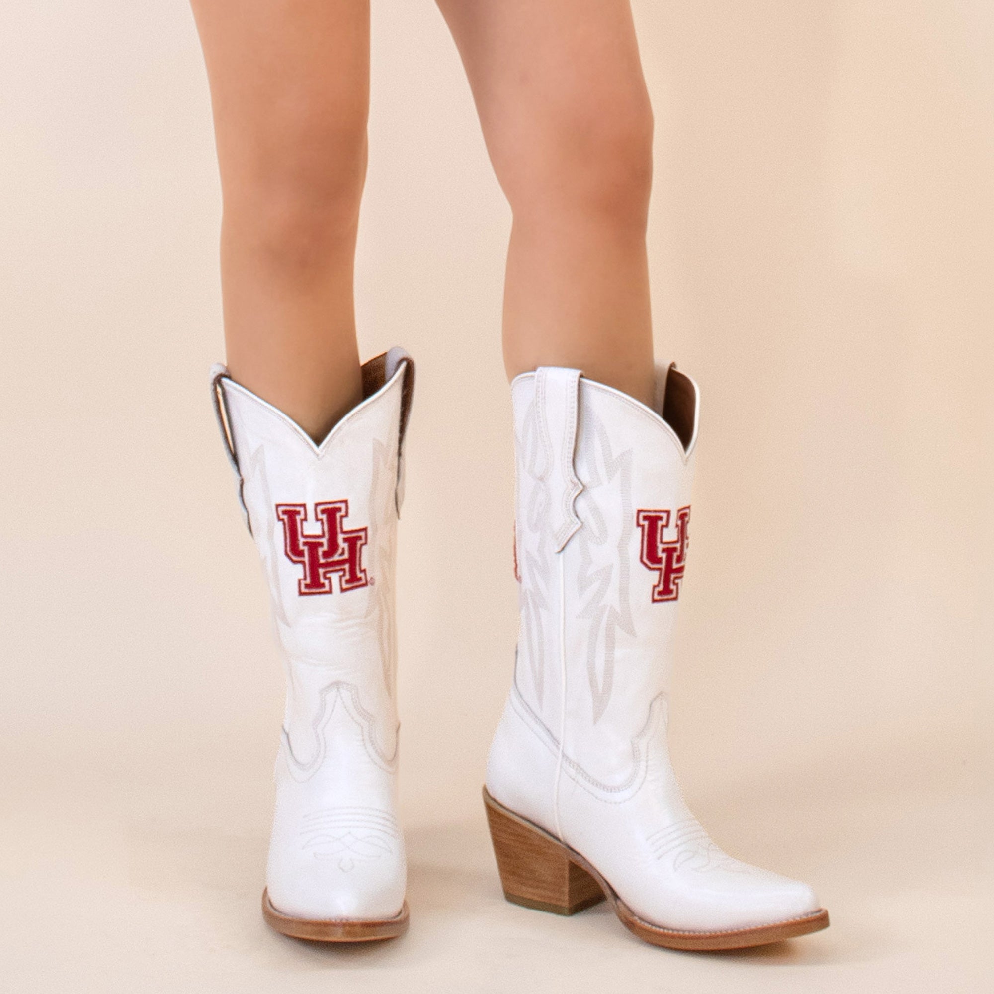 Women's University of Houston All White Pointed Toe Cowgirl Boots Leighton Vaccari University