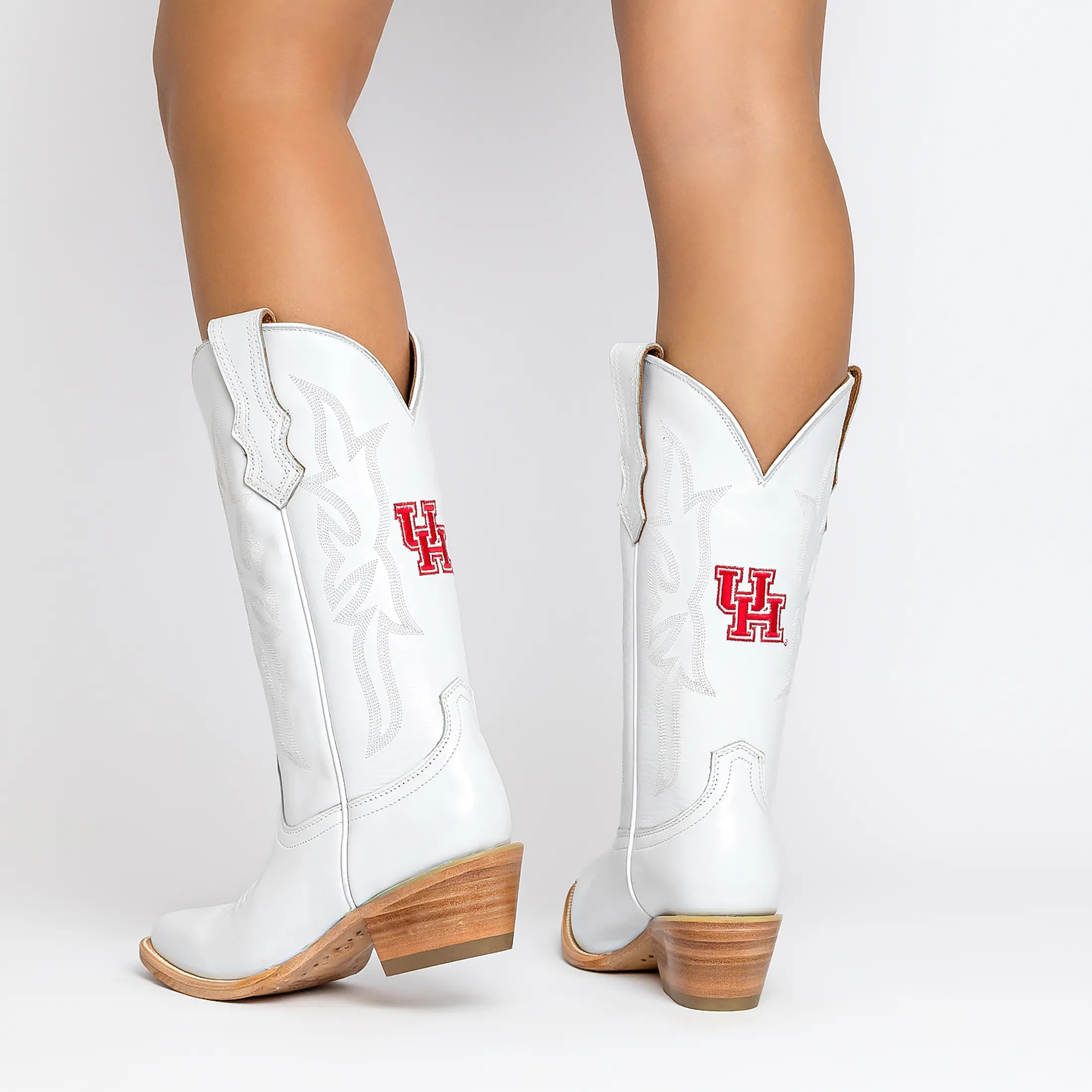 Women's University of Houston All White Pointed Toe Cowgirl Boots Leighton Vaccari University