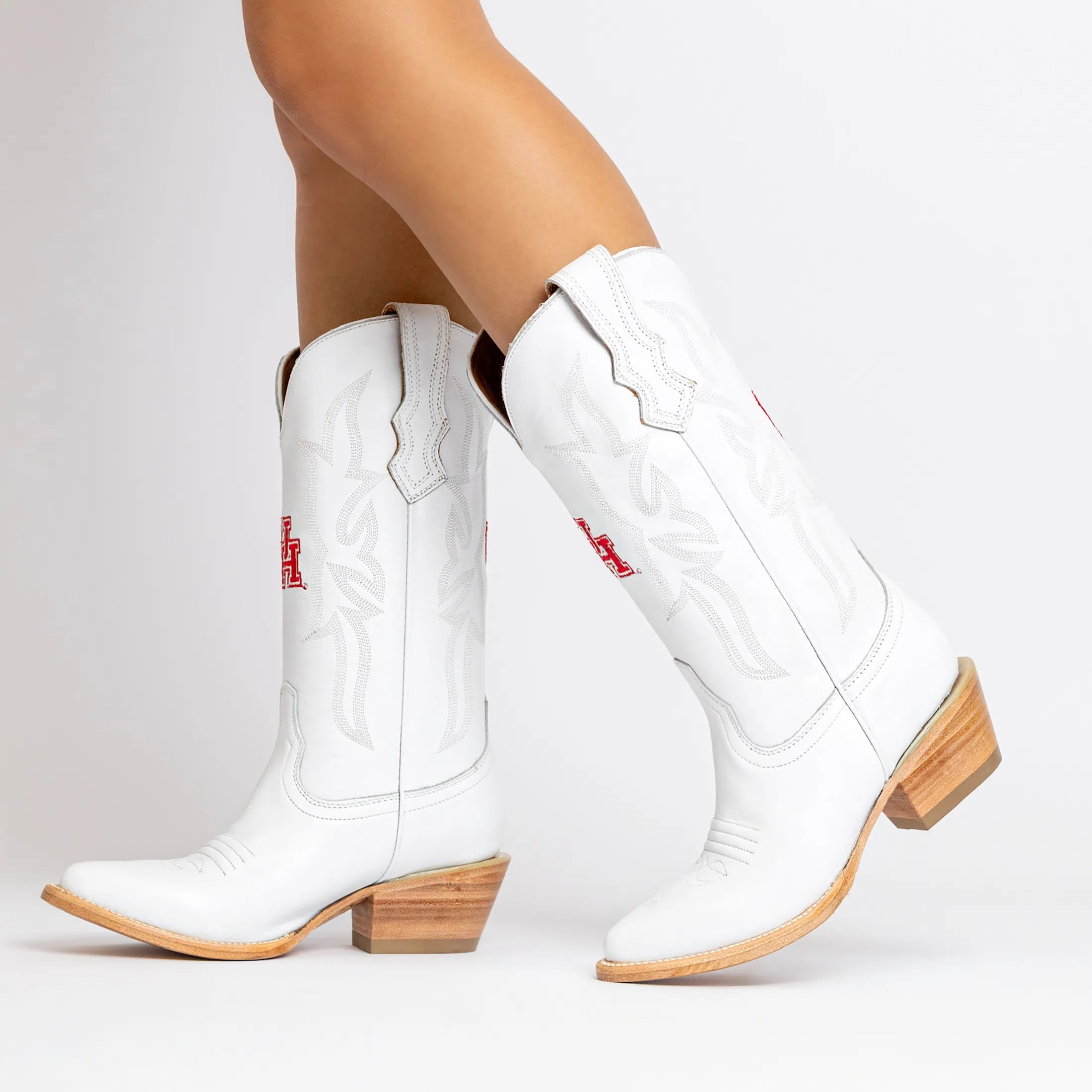 Women's University of Houston All White Pointed Toe Cowgirl Boots Leighton Vaccari University
