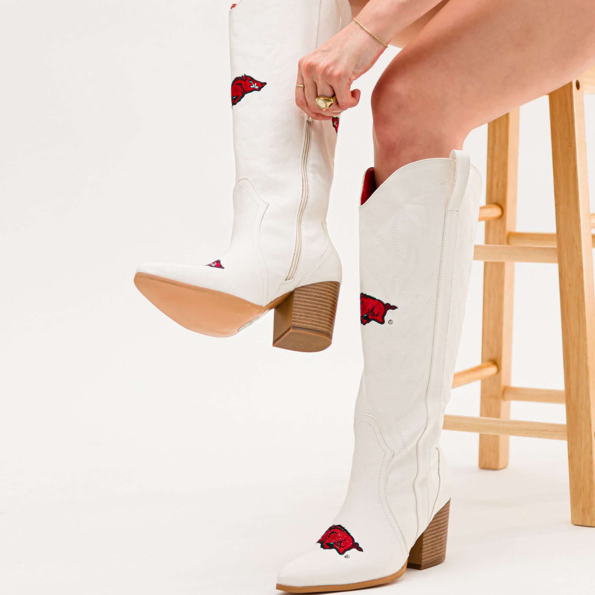University of Arkansas Blair Tall White Boot By V By Vaccari