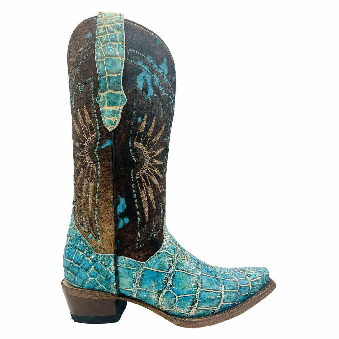 Women's Teal American Alligator Snip Toe Cowgirl Boots by Vaccari