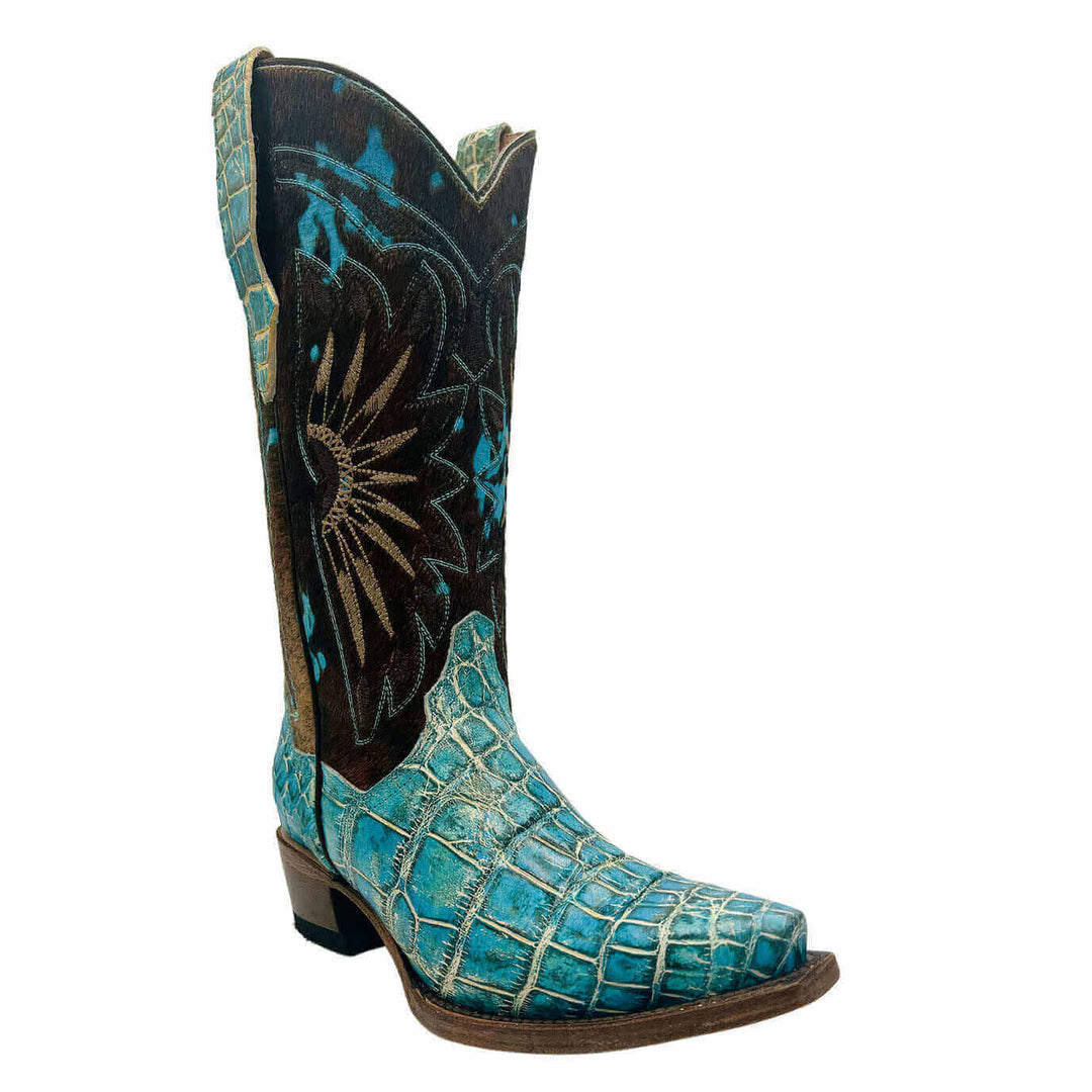 Women's Teal American Alligator Snip Toe Cowgirl Boots by Vaccari