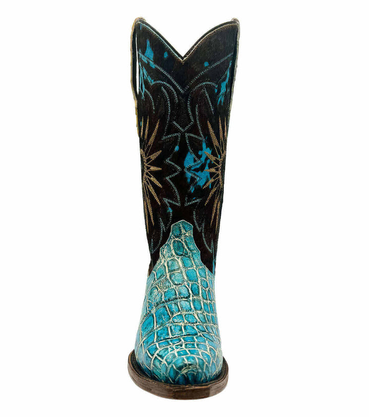 Women's Teal American Alligator Snip Toe Cowgirl Boots by Vaccari