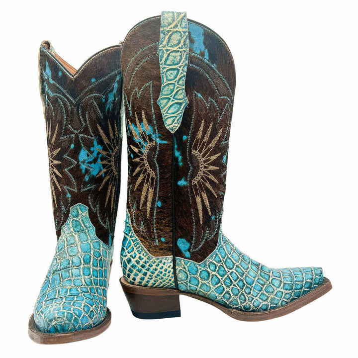 Women's Teal American Alligator Snip Toe Cowgirl Boots by Vaccari