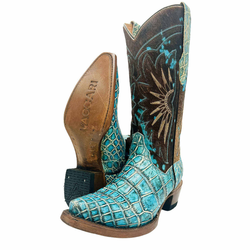 Women's Teal American Alligator Snip Toe Cowgirl Boots by Vaccari