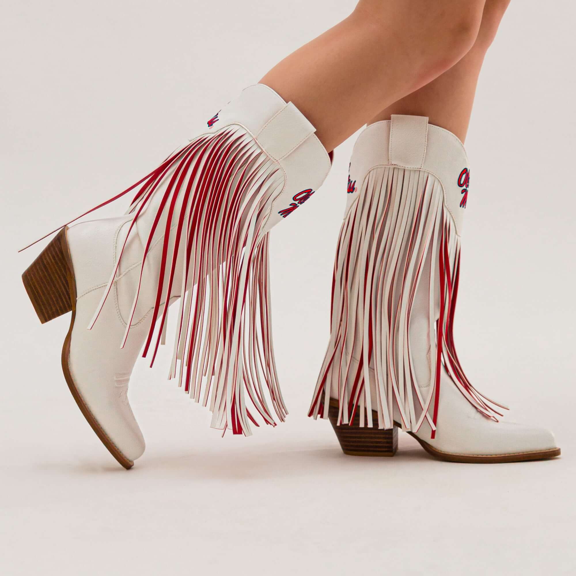 University of Mississippi Kacey White Fringe Boot By V By Vaccari
