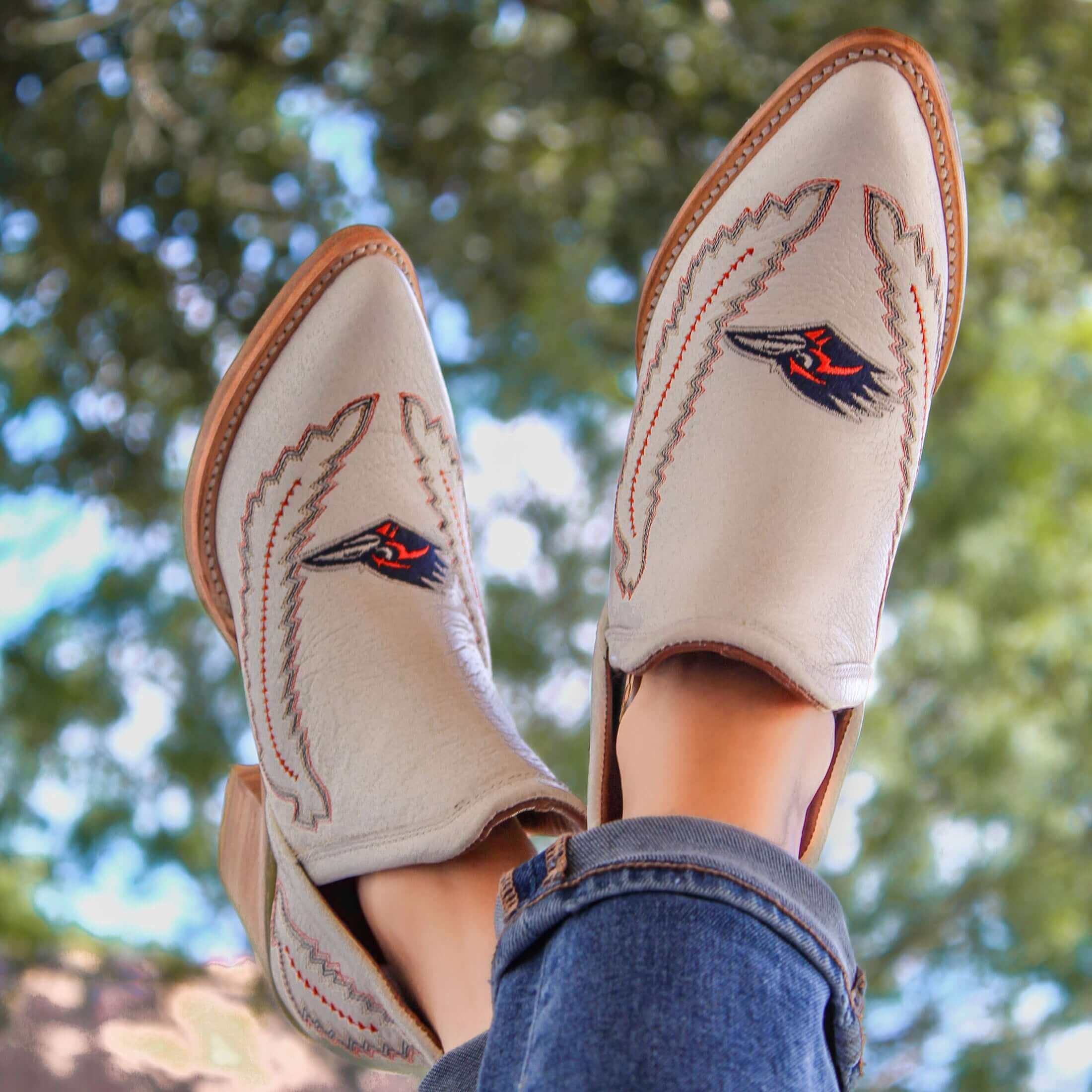 Women's University of Texas at San Antonio Roadrunners Cowgirl Booties | UTSA All White Pointed Toe Boots | Officially Licensed | Natalie