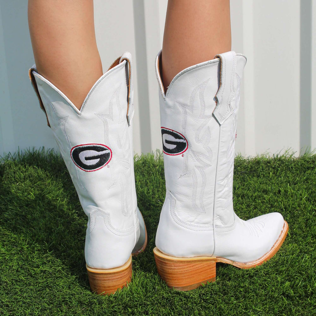 Women's University of Georgia All White Pointed Toe Cowgirl Boots Leighton by Vaccari University
