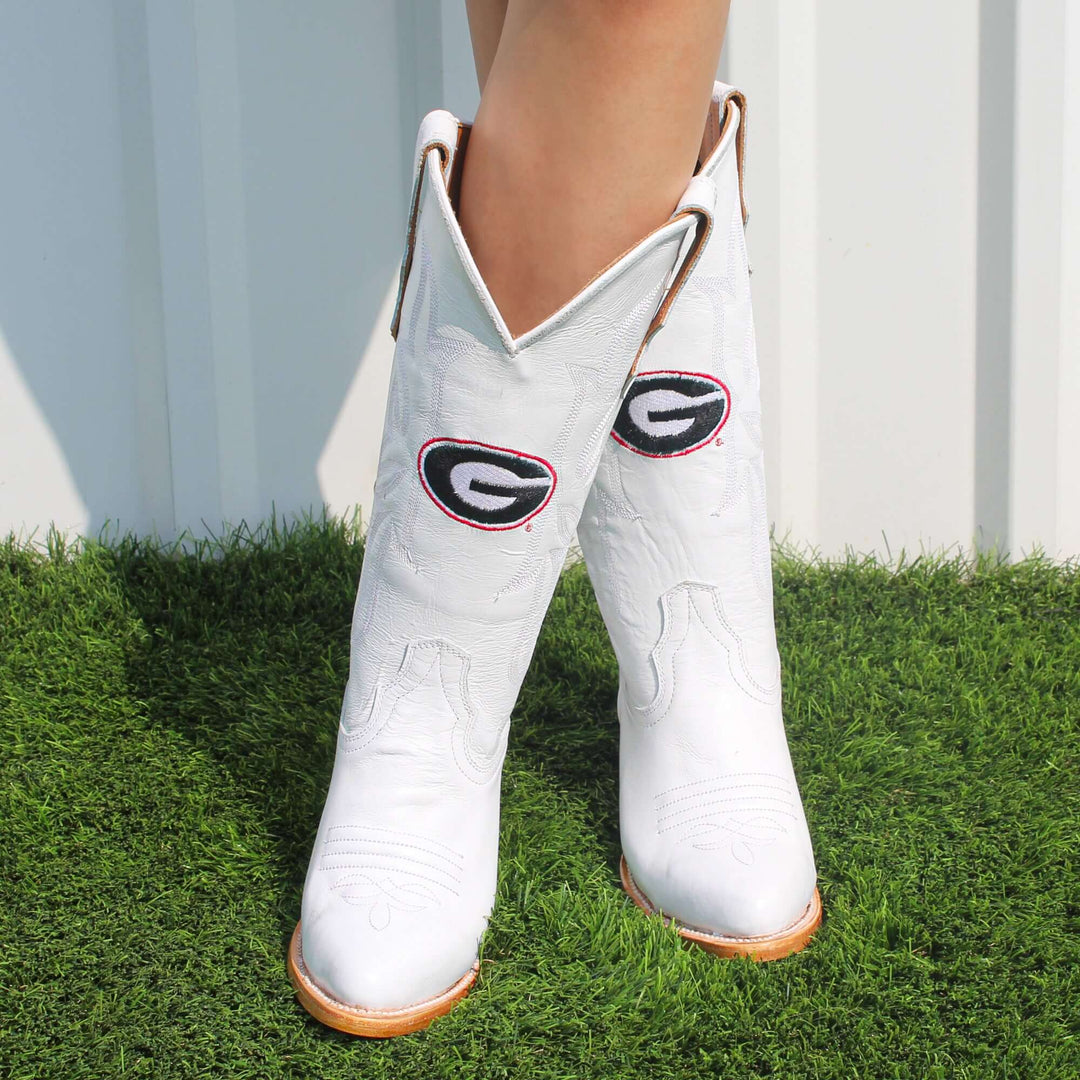 Women's University of Georgia All White Pointed Toe Cowgirl Boots Leighton by Vaccari University