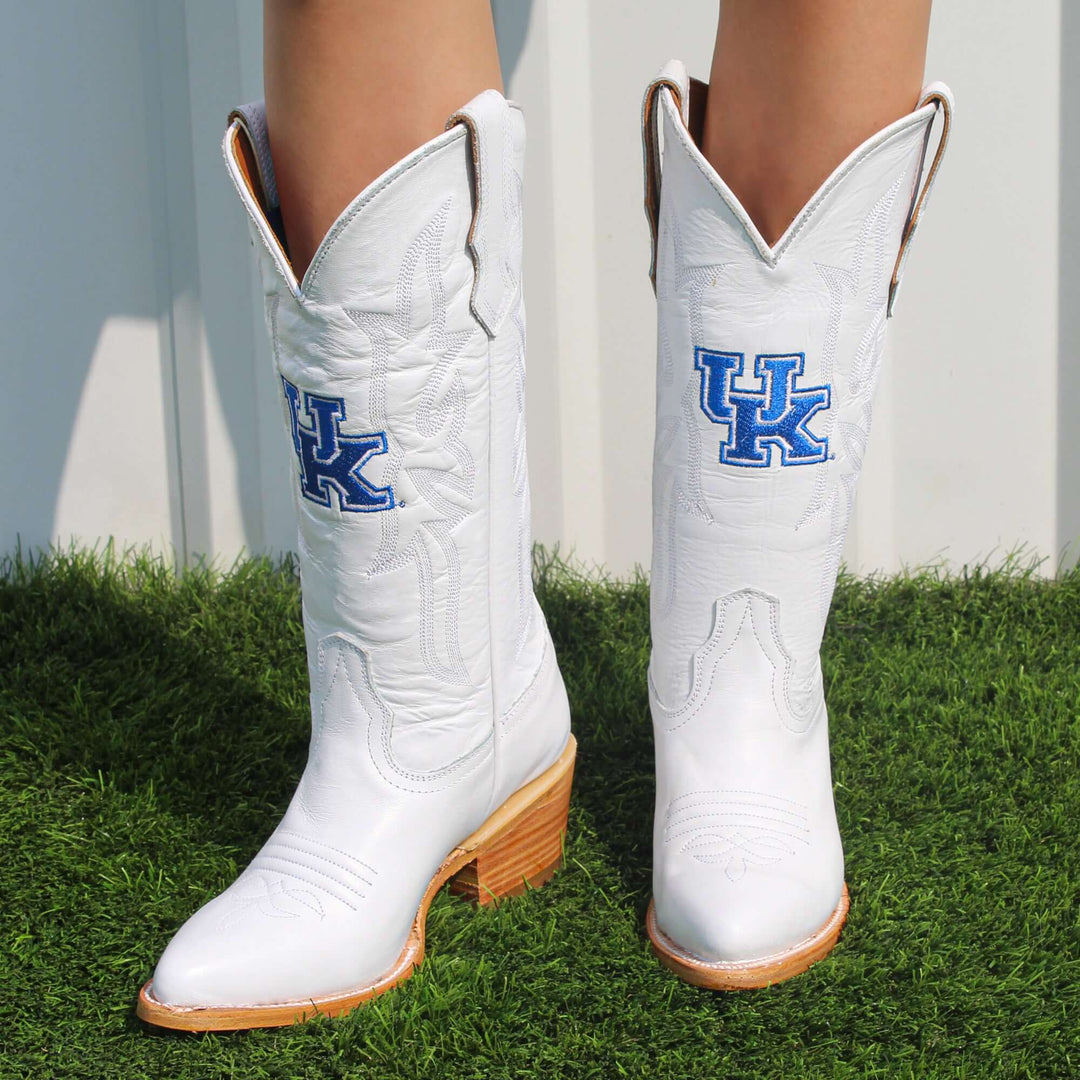 Women's University of Kentucky All White Pointed Toe Cowgirl Boots Leighton by Vaccari University