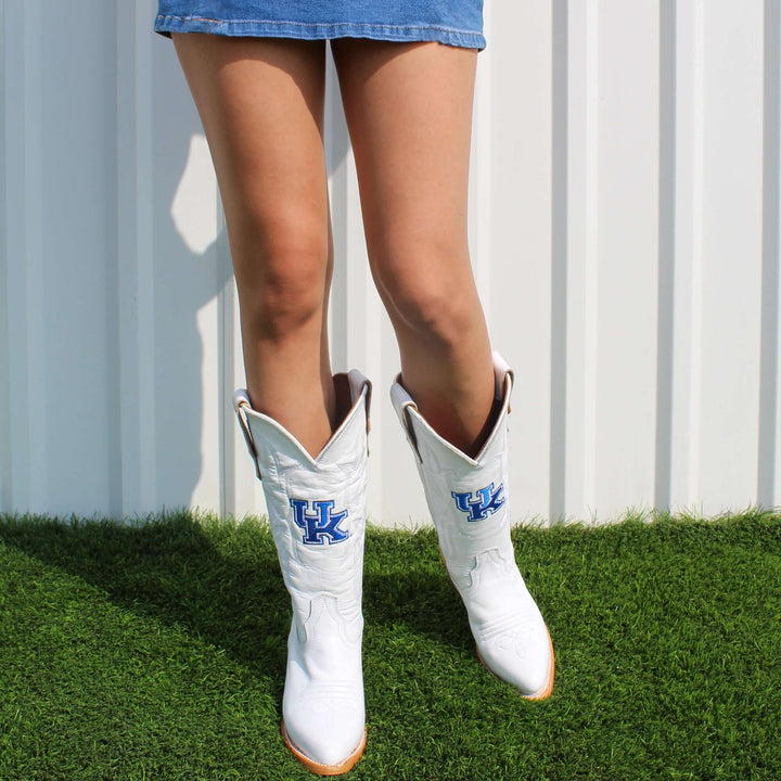 Women's University of Kentucky All White Pointed Toe Cowgirl Boots Leighton by Vaccari University