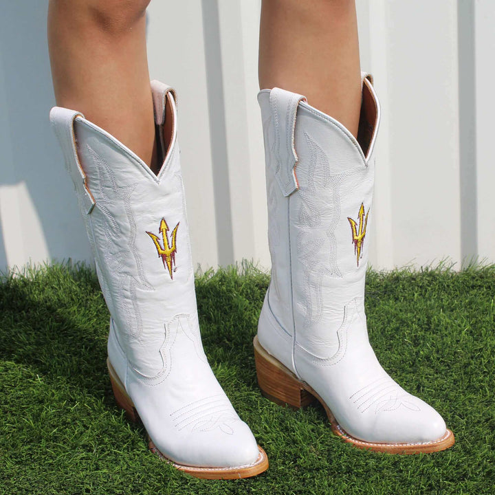 Women's Arizona State University All White Pointed Toe Cowgirl Boots Leighton Vaccari University