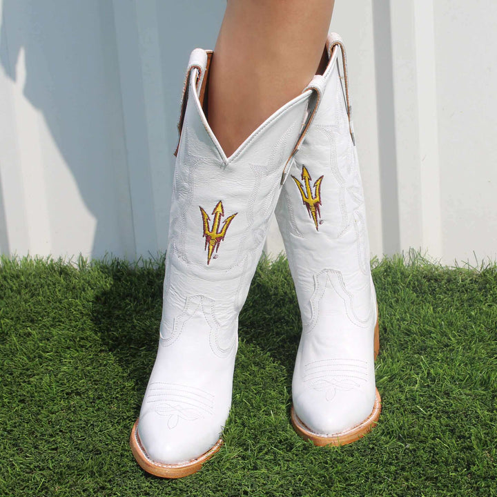 Women's Arizona State University All White Pointed Toe Cowgirl Boots Leighton Vaccari University